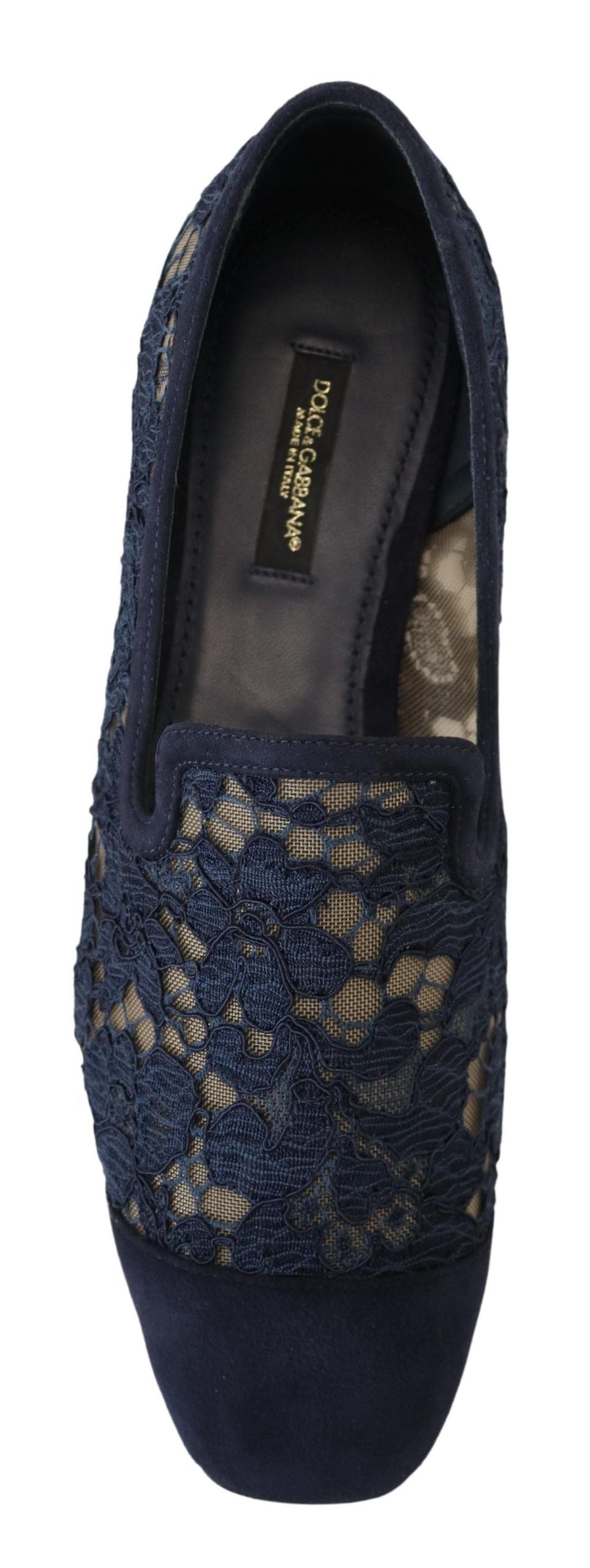 Dolce & Gabbana Blau Floral Spitze Slip Ons Loafers Flats Schuhe-6