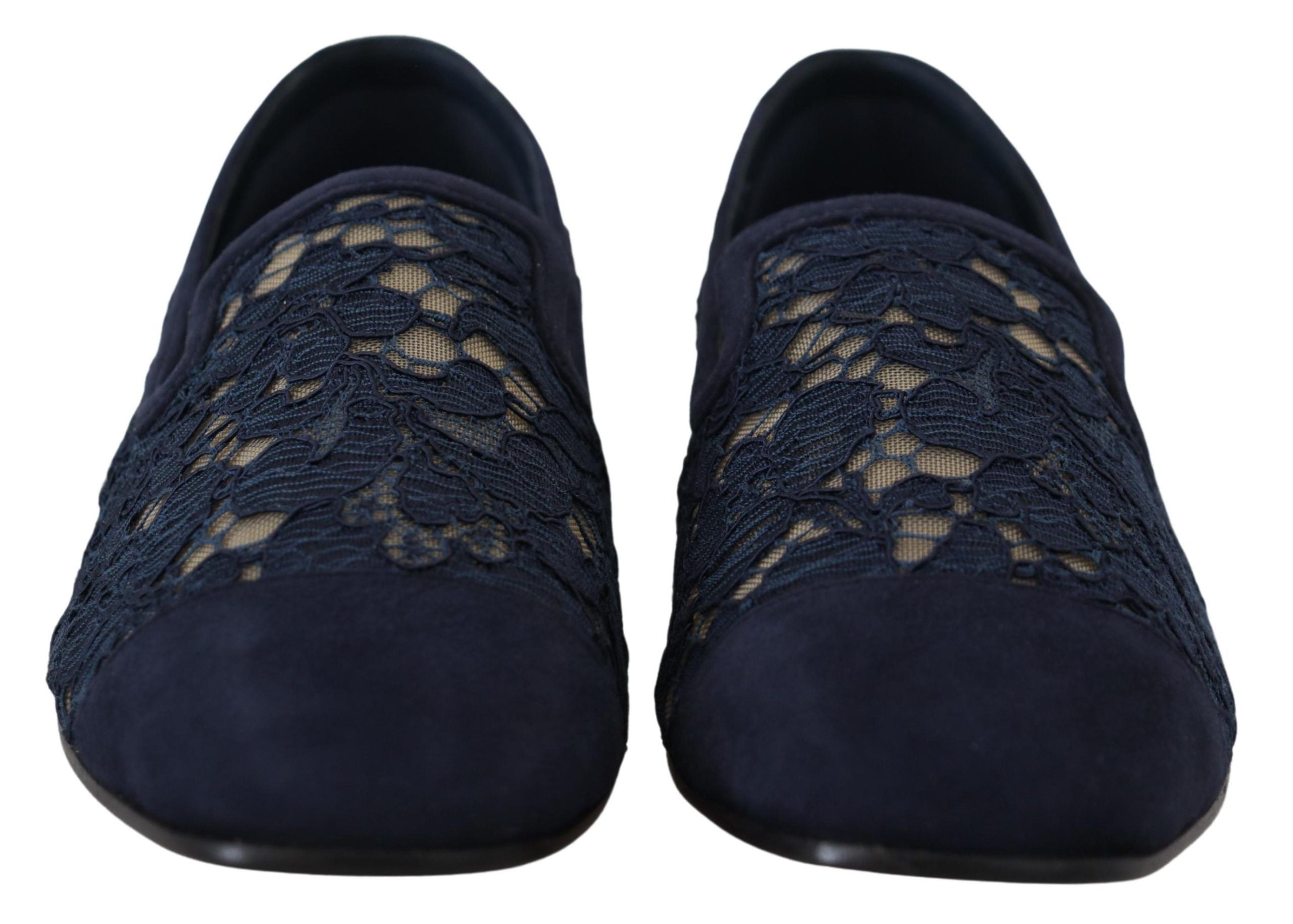 Dolce & Gabbana Blau Floral Spitze Slip Ons Loafers Flats Schuhe-7