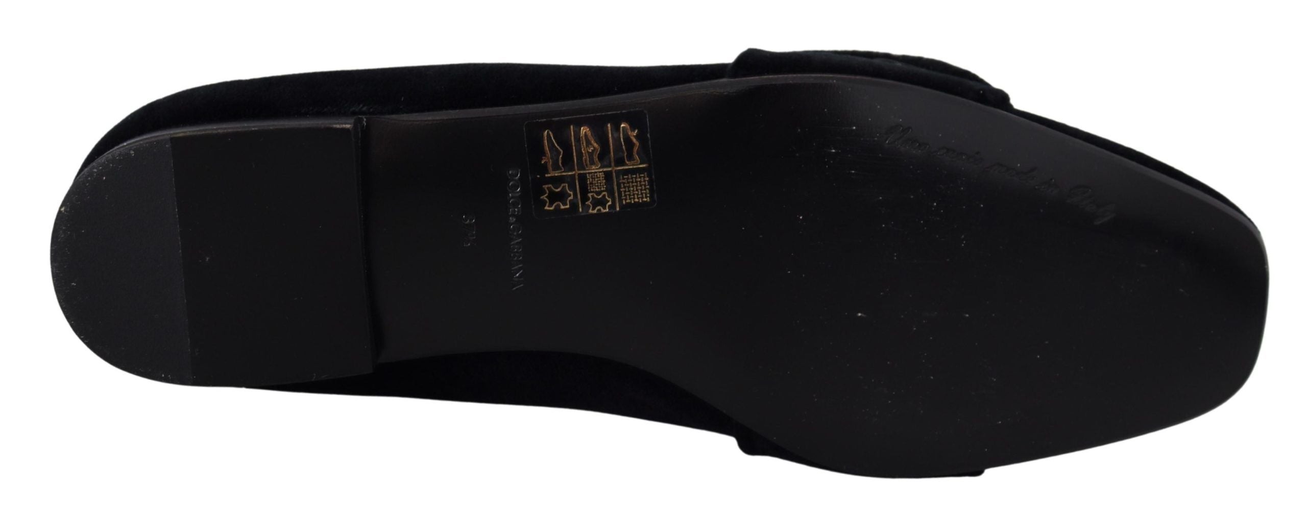 Dolce & Gabbana Black Velvet Crystal Loafers Flats Shoes-2