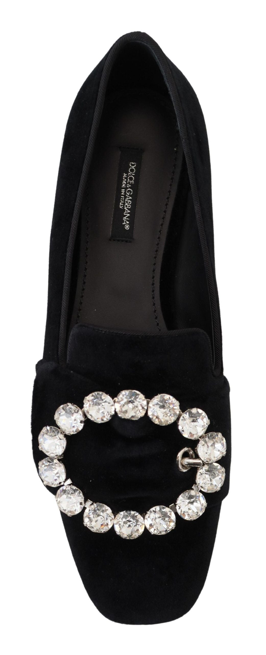 Dolce & Gabbana Black Velvet Crystal Loafers Flats Shoes-3