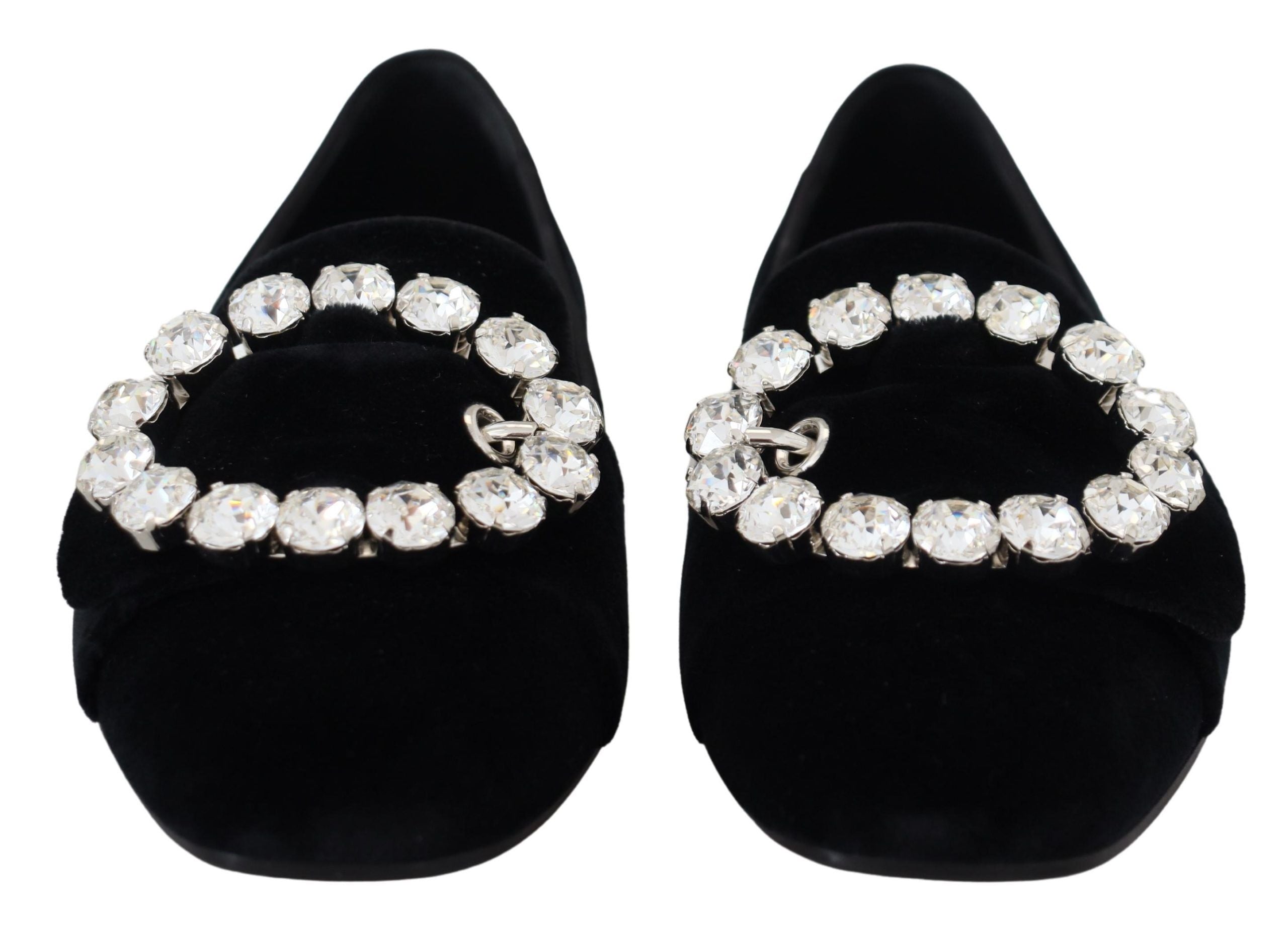 Dolce & Gabbana Black Velvet Crystal Loafers Flats Shoes-4