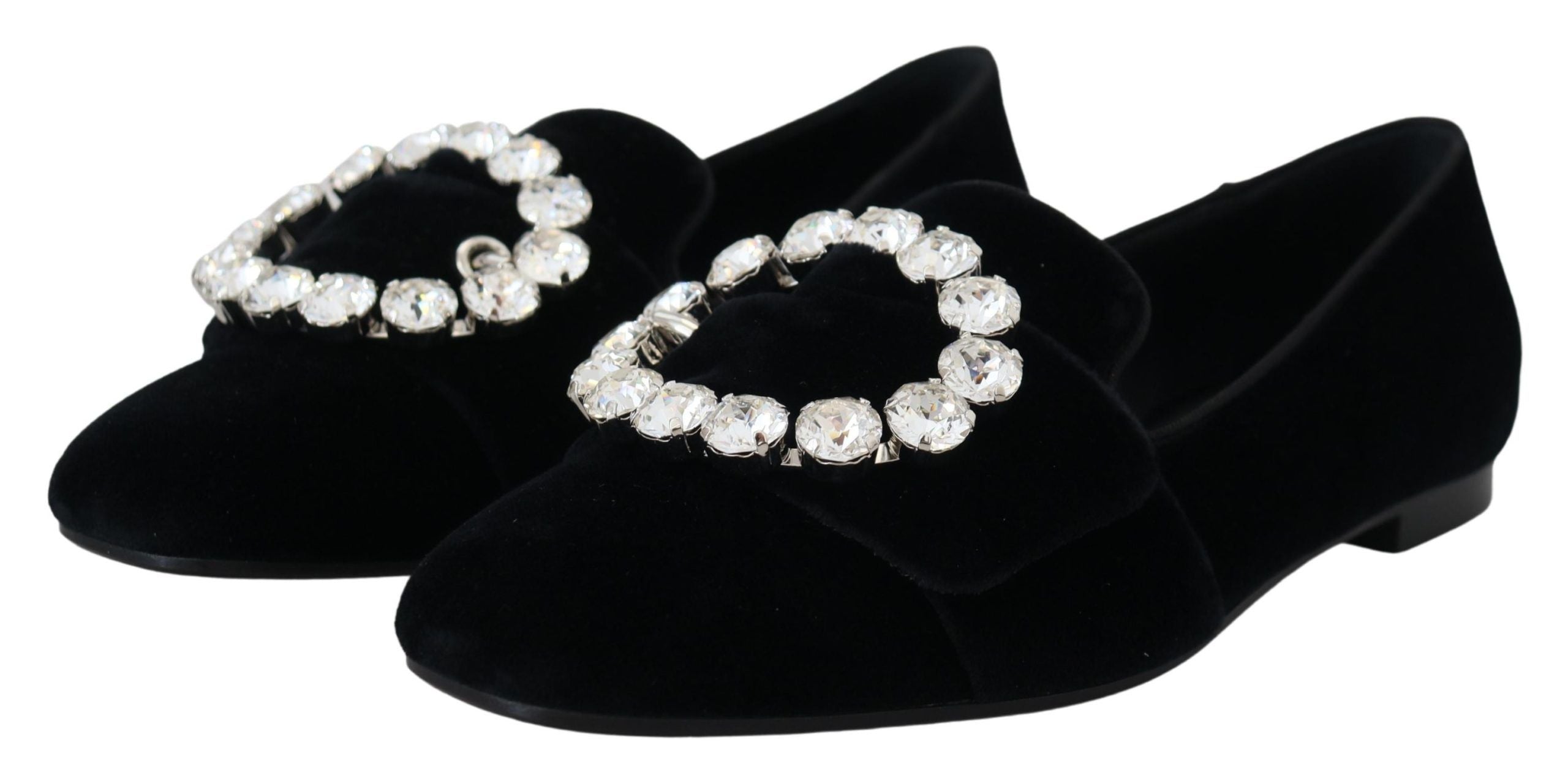 Dolce & Gabbana Black Velvet Crystal Loafers Flats Shoes-5
