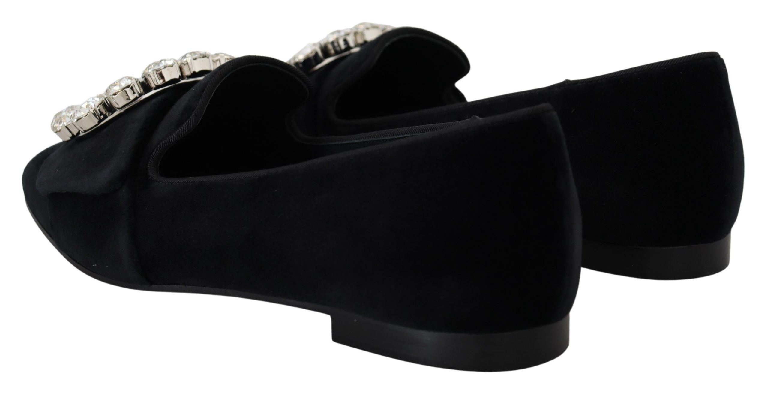 Dolce & Gabbana Black Velvet Crystal Loafers Flats Shoes-6