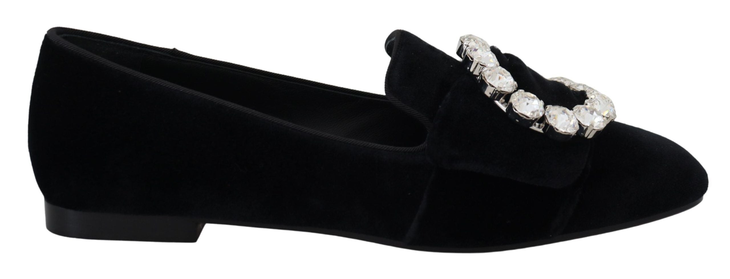 Dolce & Gabbana Black Velvet Crystal Loafers Flats Shoes-1