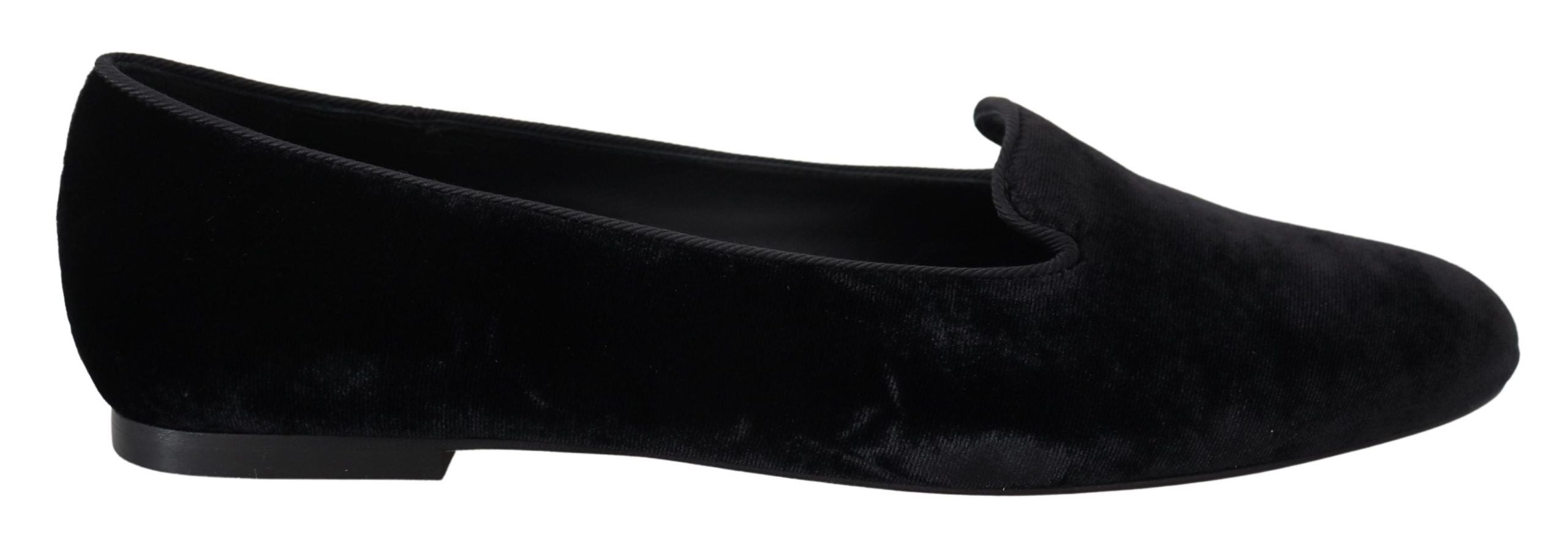 Mocasines planos sin cordones de terciopelo negro de Dolce & Gabbana-1