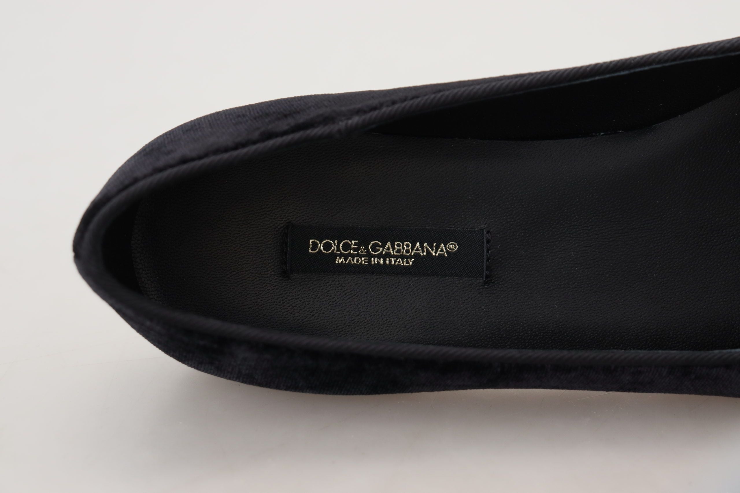 Mocasines planos sin cordones de terciopelo negro de Dolce & Gabbana-8