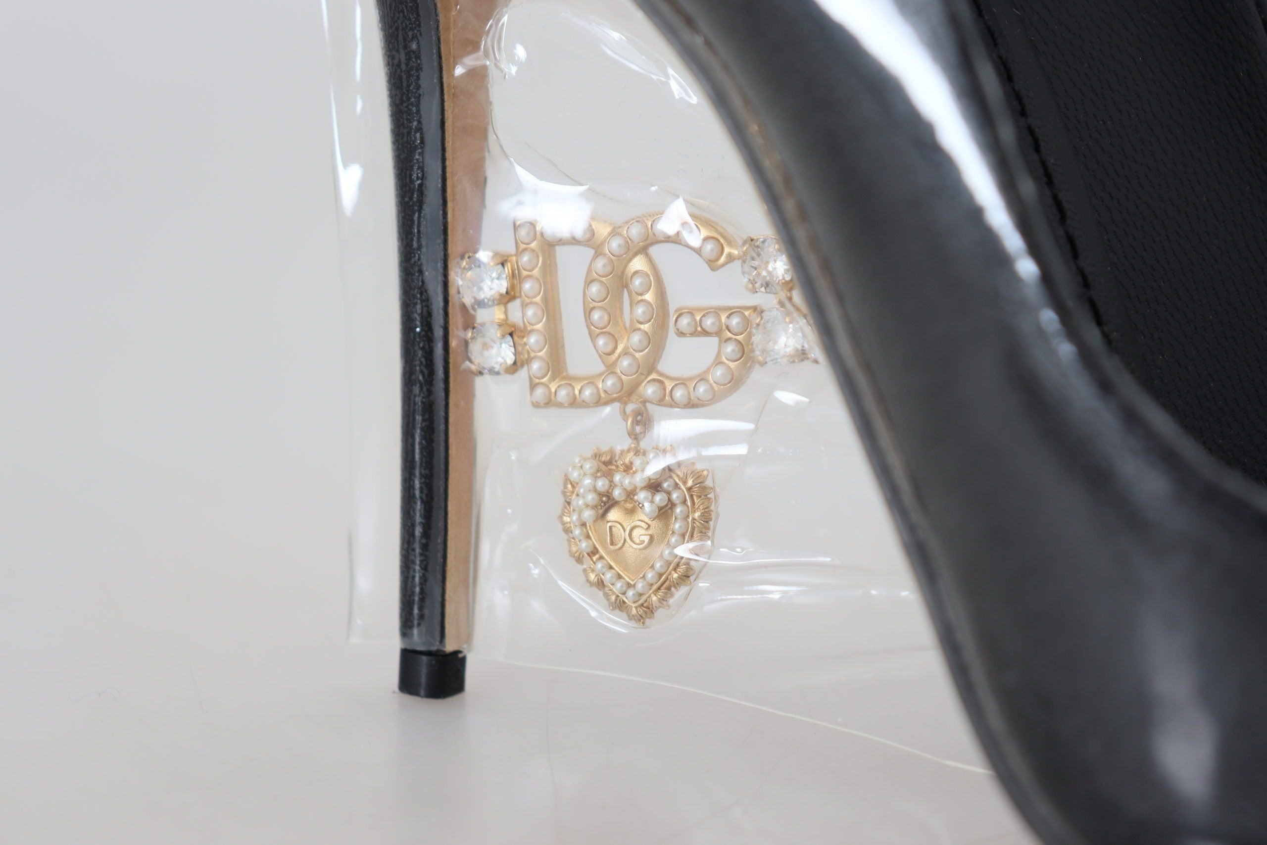 Dolce & Gabbana Black Leather Heeled Pumps Plastic Coated Shoes-7