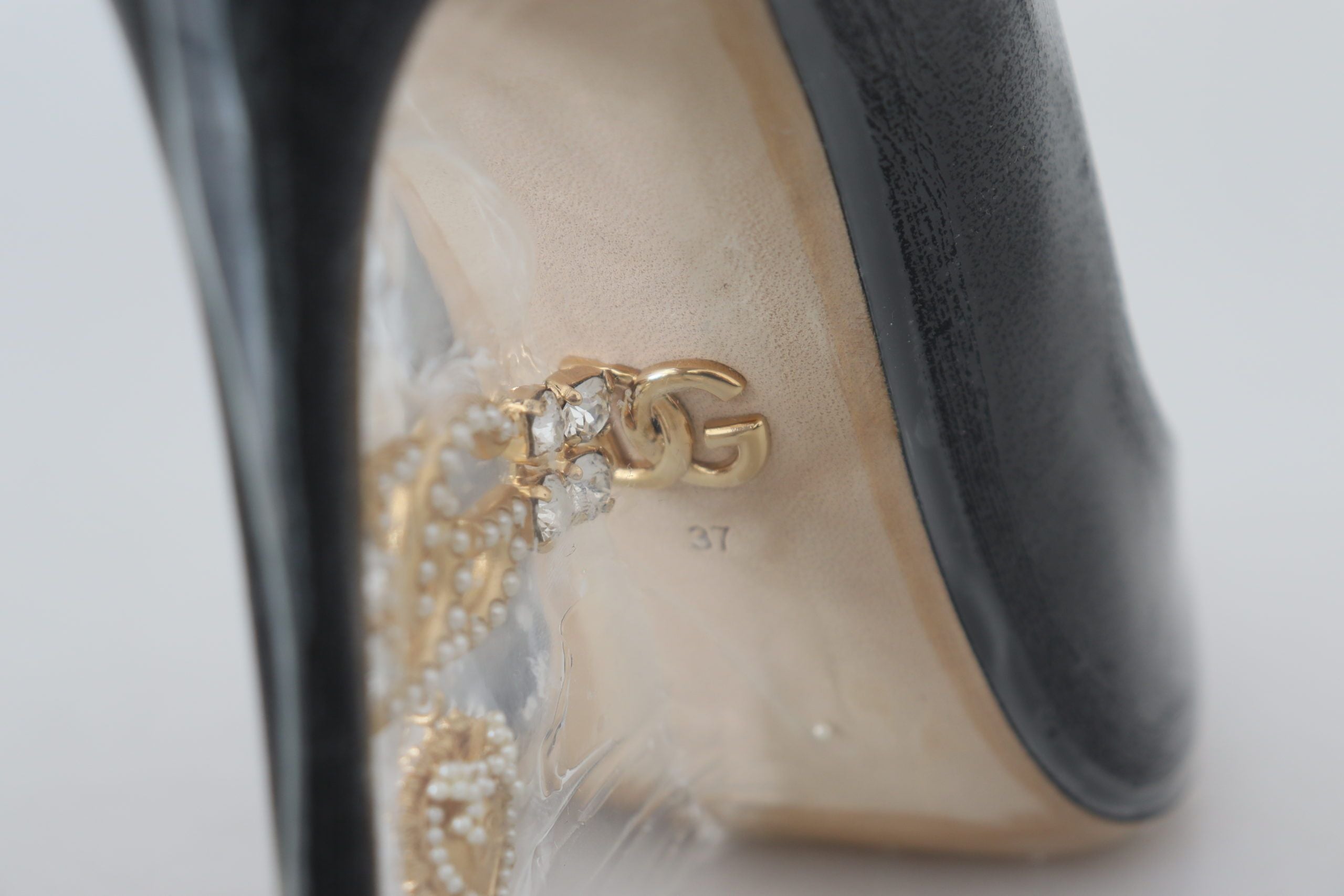 Dolce & Gabbana Black Leather Heeled Pumps Plastic Coated Shoes-8
