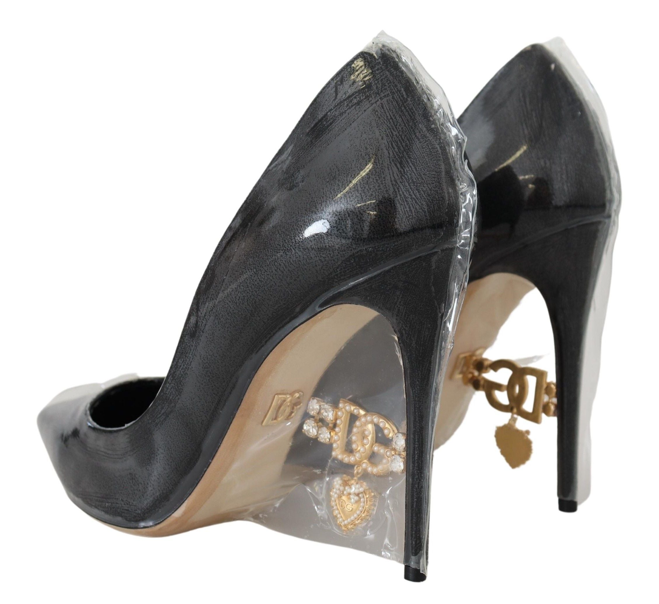 Dolce & Gabbana Black Leather Heeled Pumps Plastic Coated Shoes-3