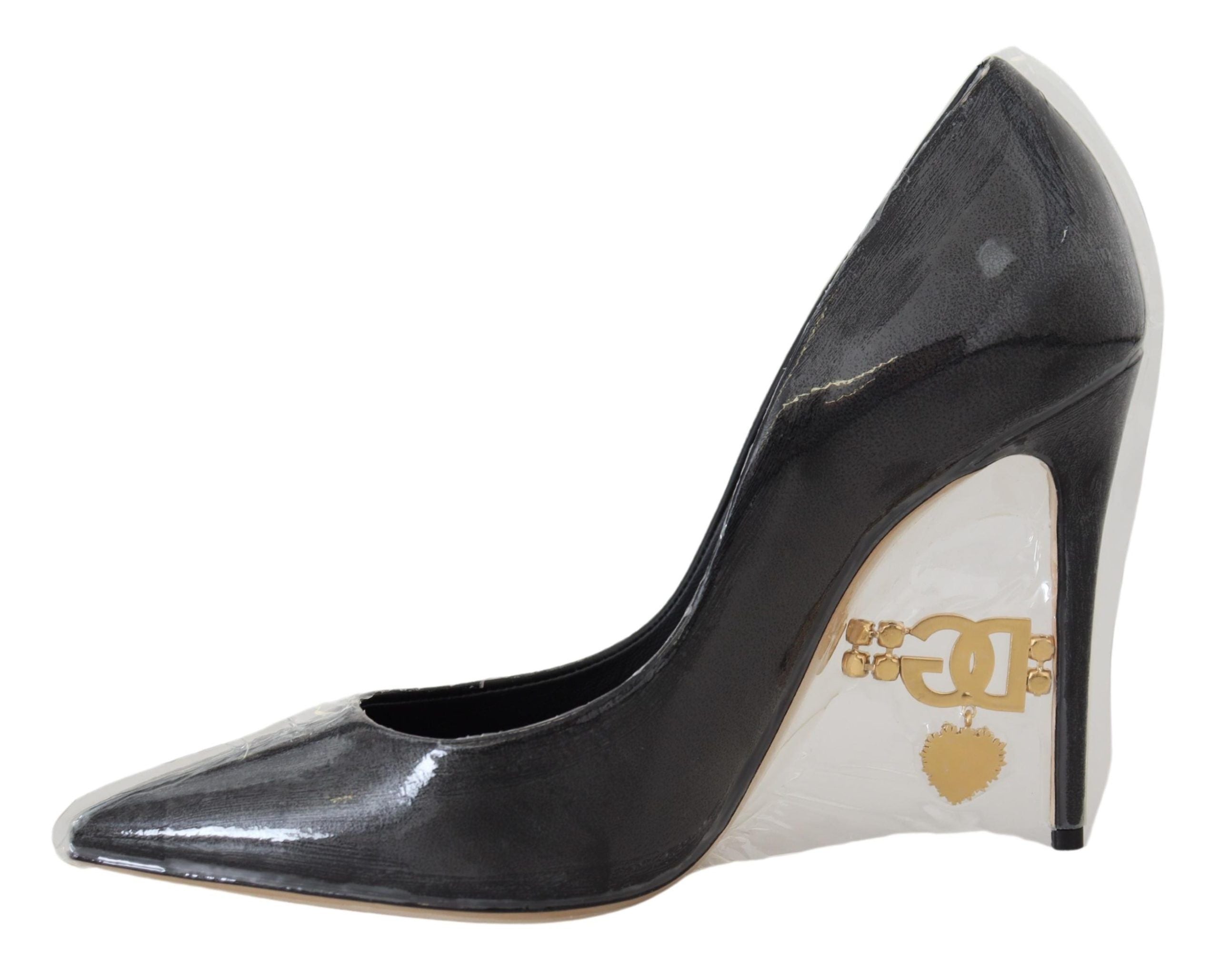 Dolce & Gabbana Black Leather Heeled Pumps Plastic Coated Shoes-4