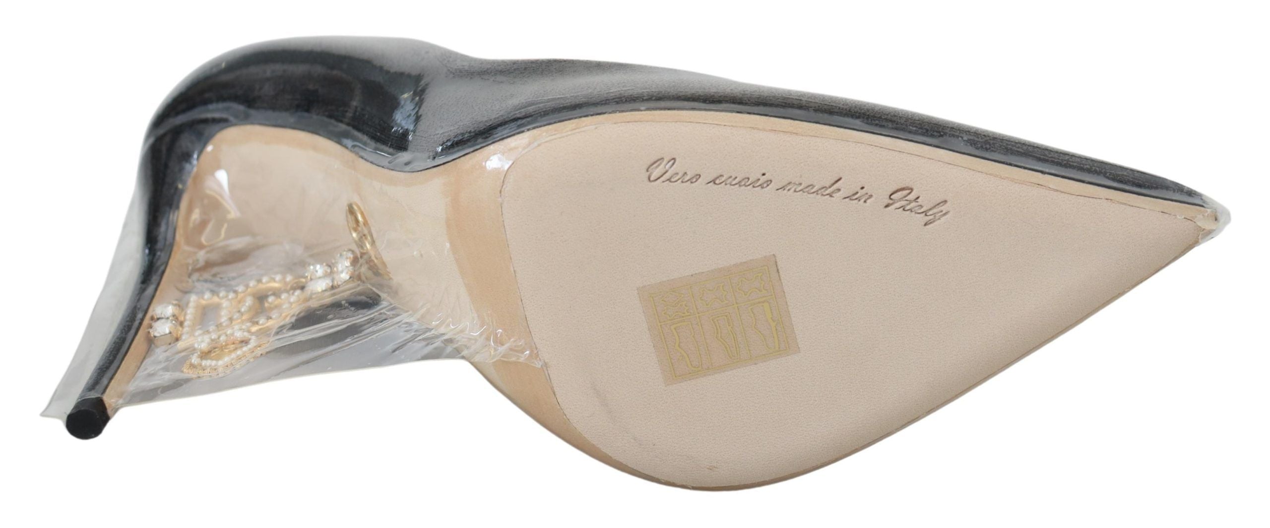 Dolce & Gabbana Black Leather Heeled Pumps Plastic Coated Shoes-5