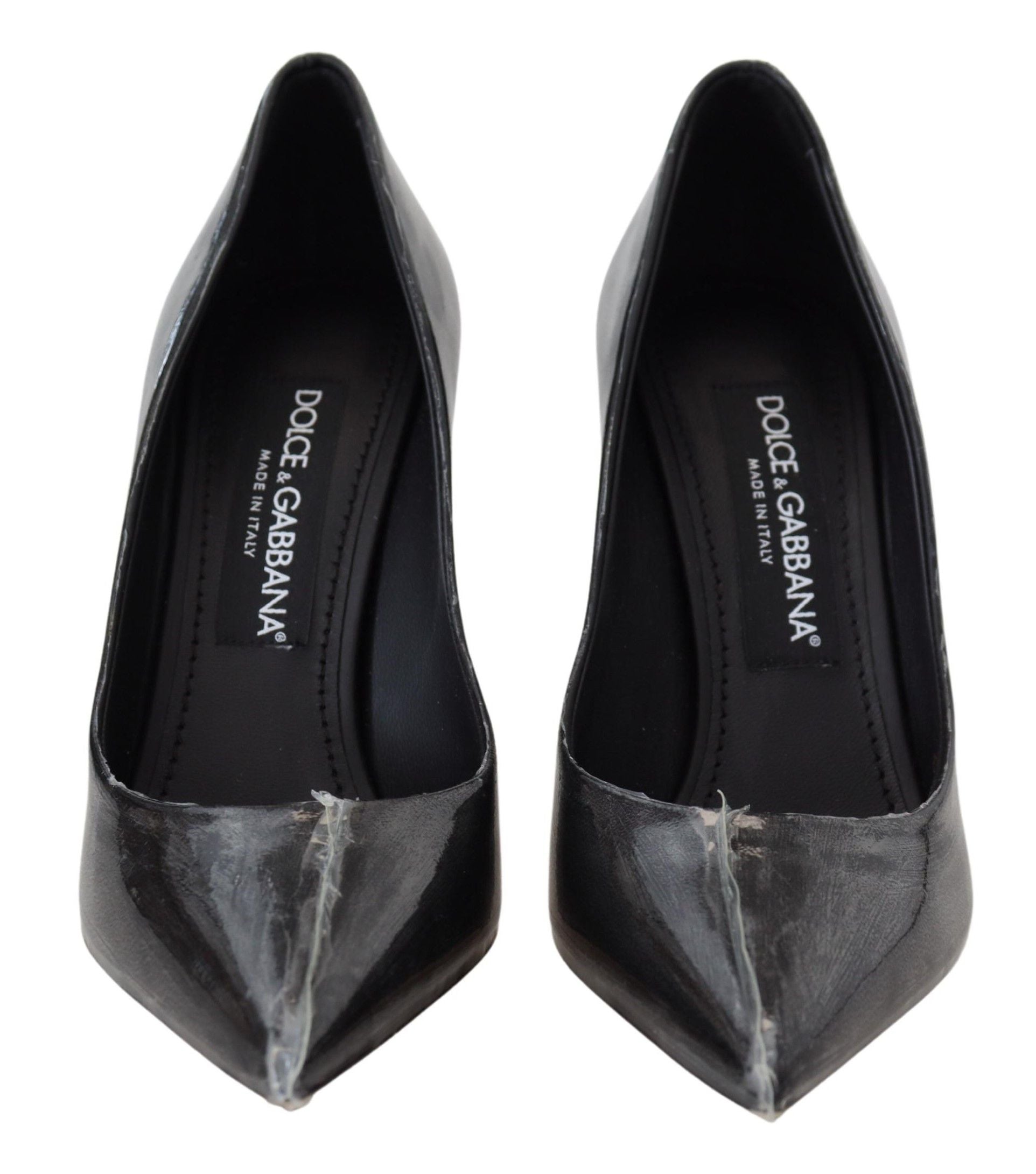 Dolce & Gabbana Black Leather Heeled Pumps Plastic Coated Shoes-6