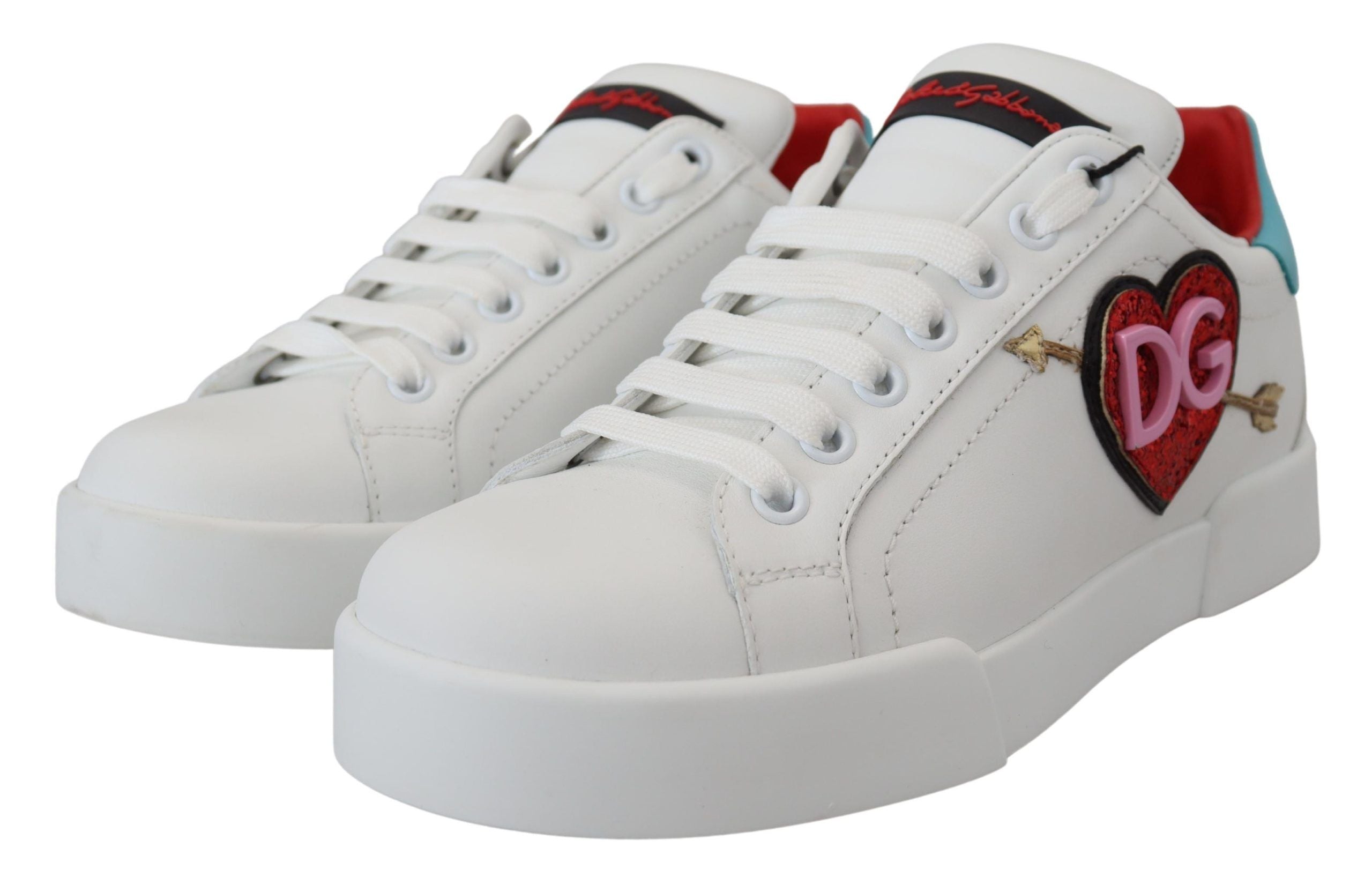 Dolce & Gabbana Weißes Leder Sneaker Portofino Logo Heart Schuhe-2