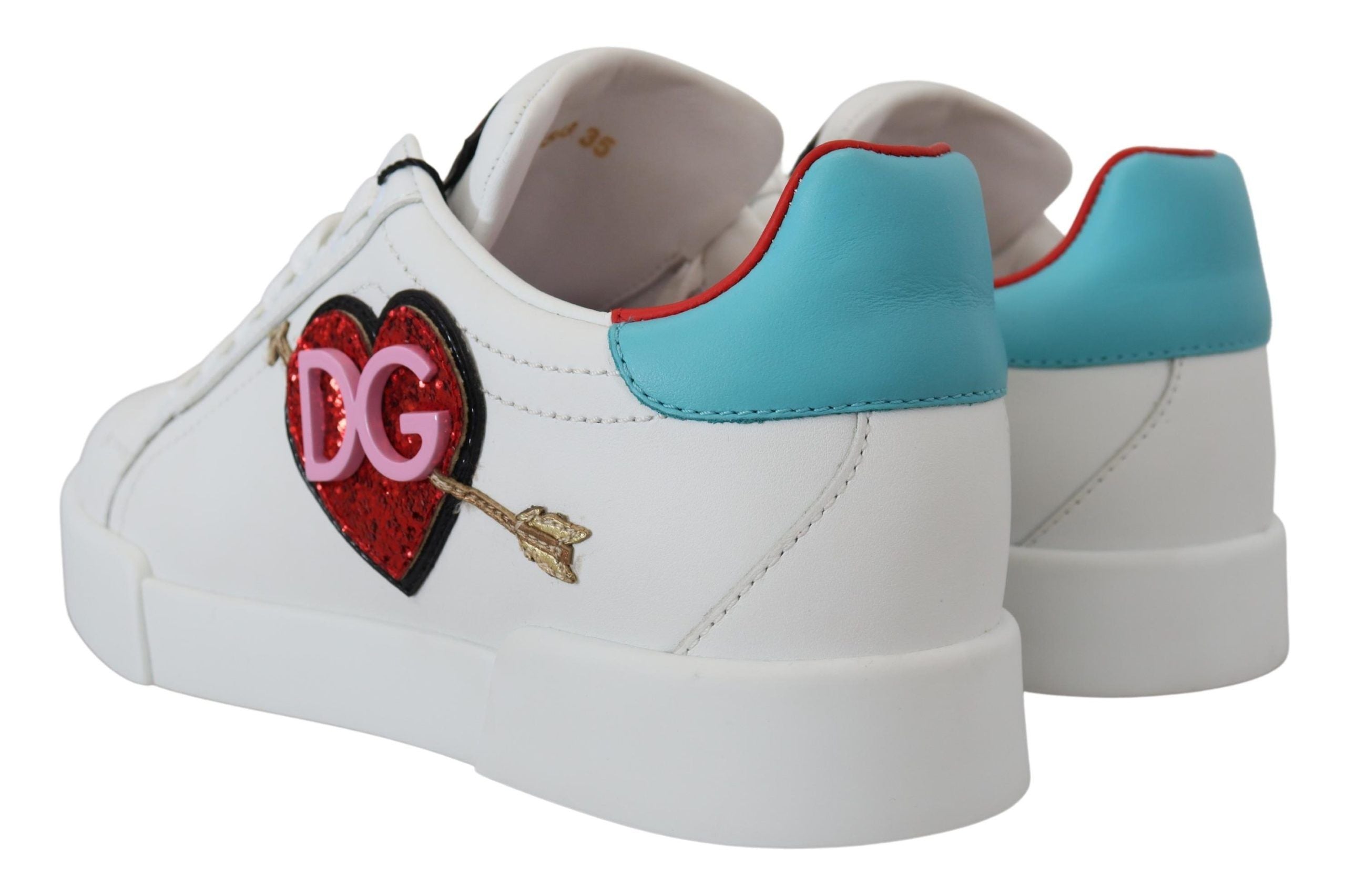 Dolce & Gabbana Weißes Leder Sneaker Portofino Logo Heart Schuhe-3