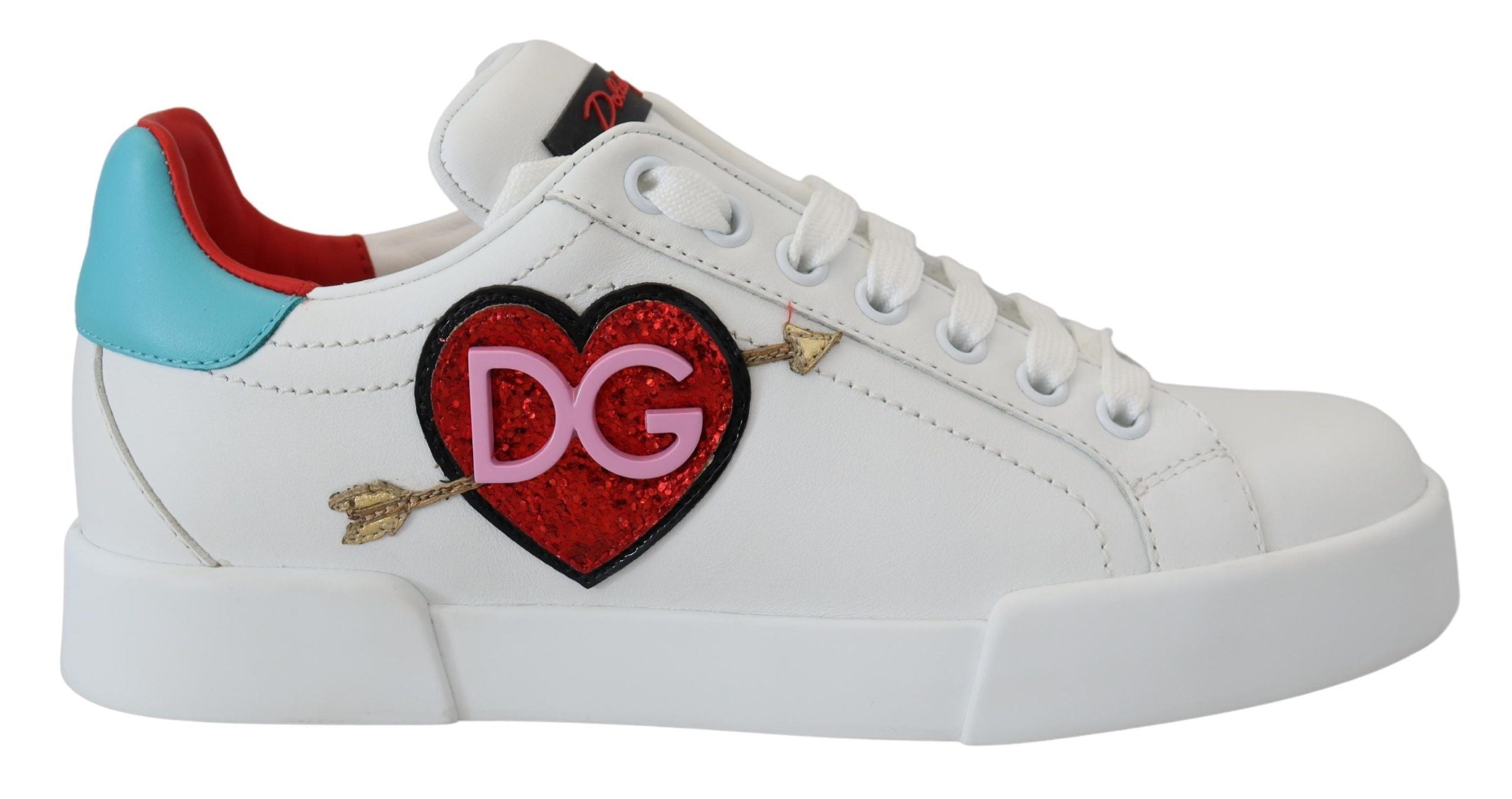 Dolce & Gabbana Weißes Leder Sneaker Portofino Logo Heart Schuhe-1