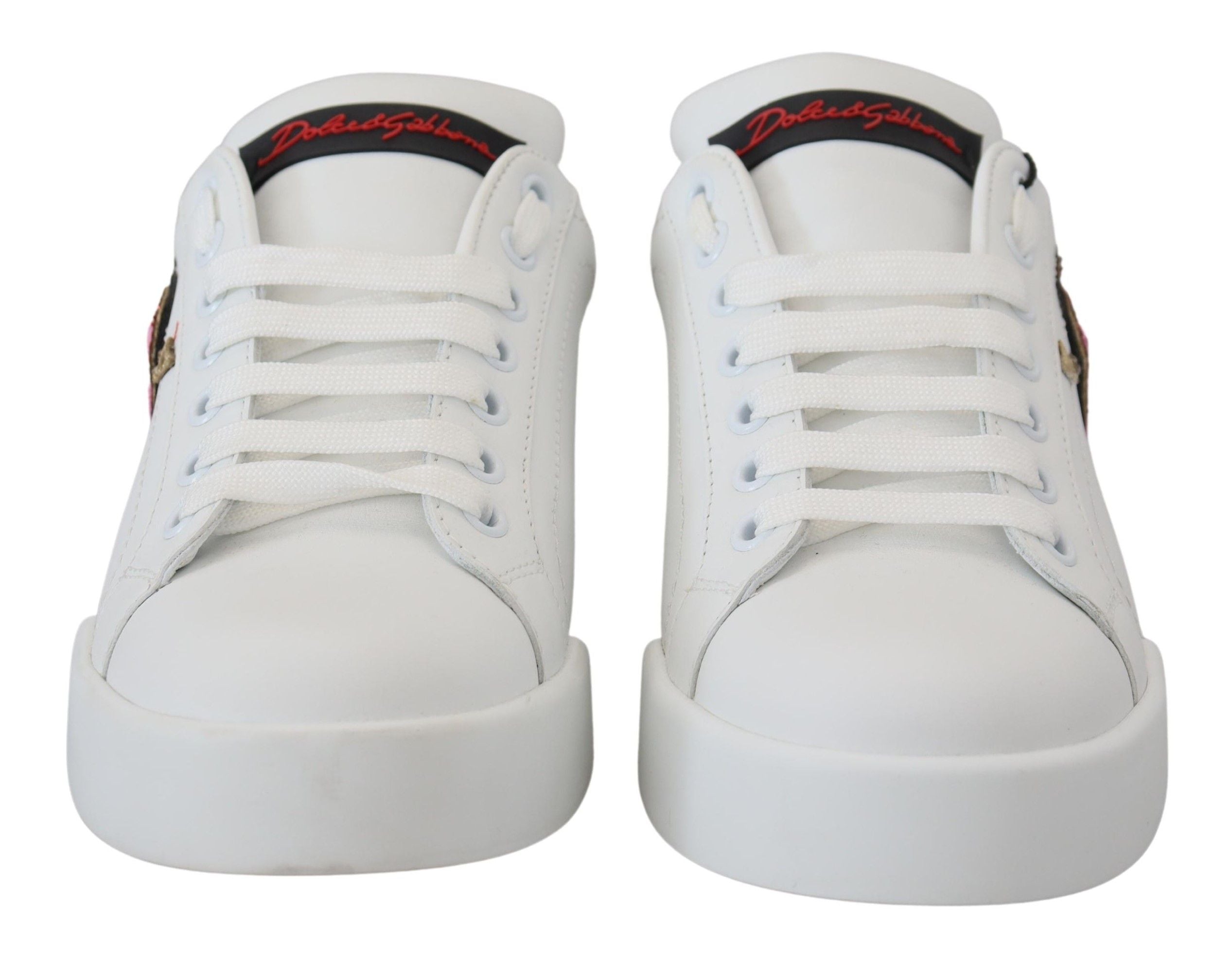 Dolce & Gabbana Weißes Leder Sneaker Portofino Logo Heart Schuhe-7