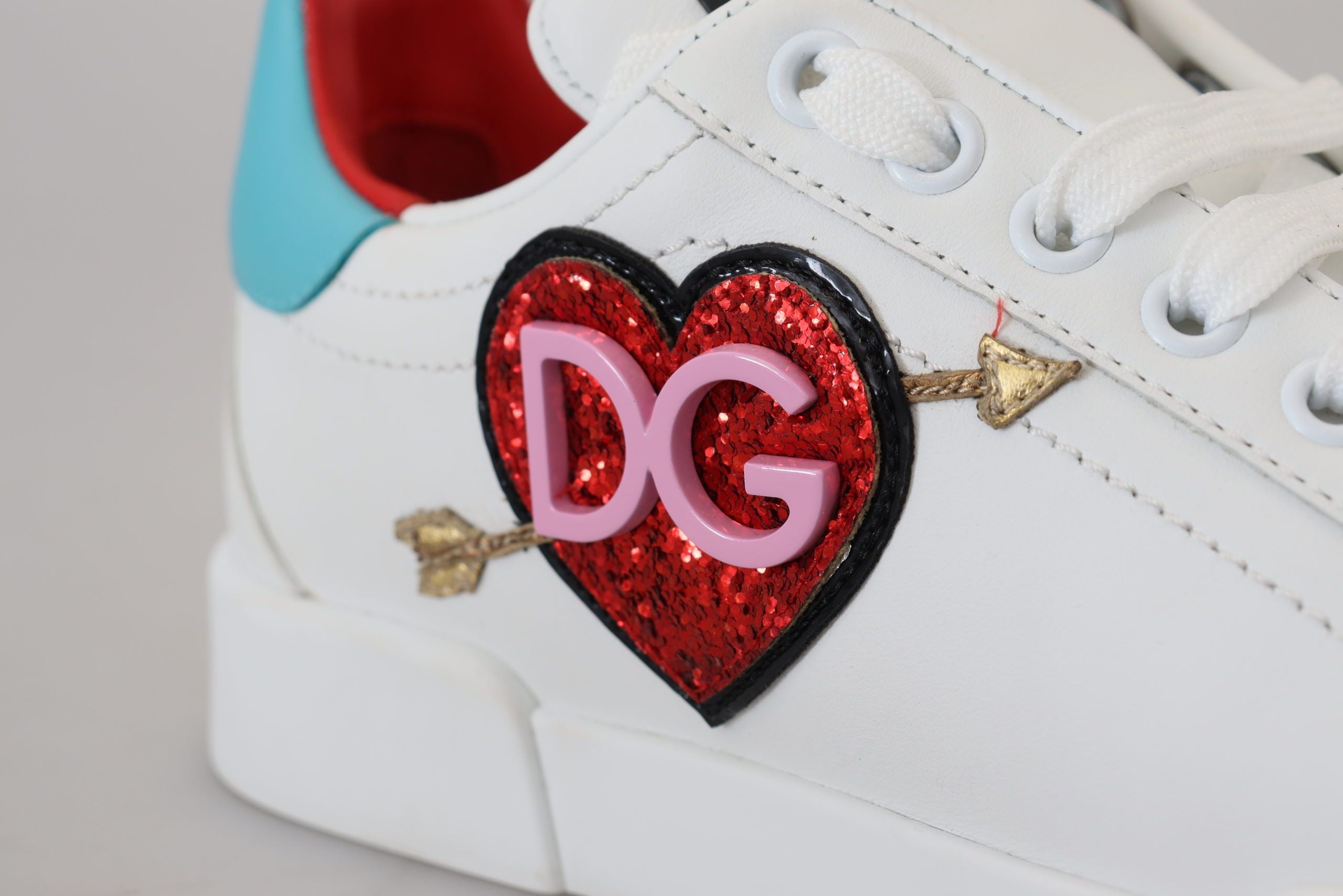 Dolce & Gabbana Weißes Leder Sneaker Portofino Logo Heart Schuhe-8
