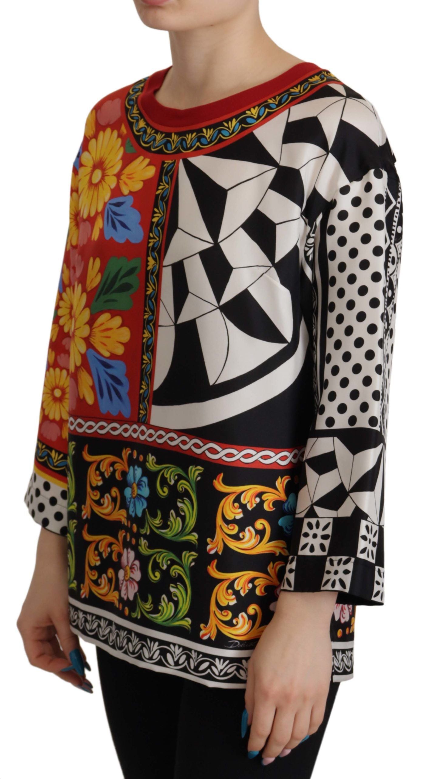 Vestido de manga larga holgado con estampado barroco multicolor de Dolce & Gabbana-2