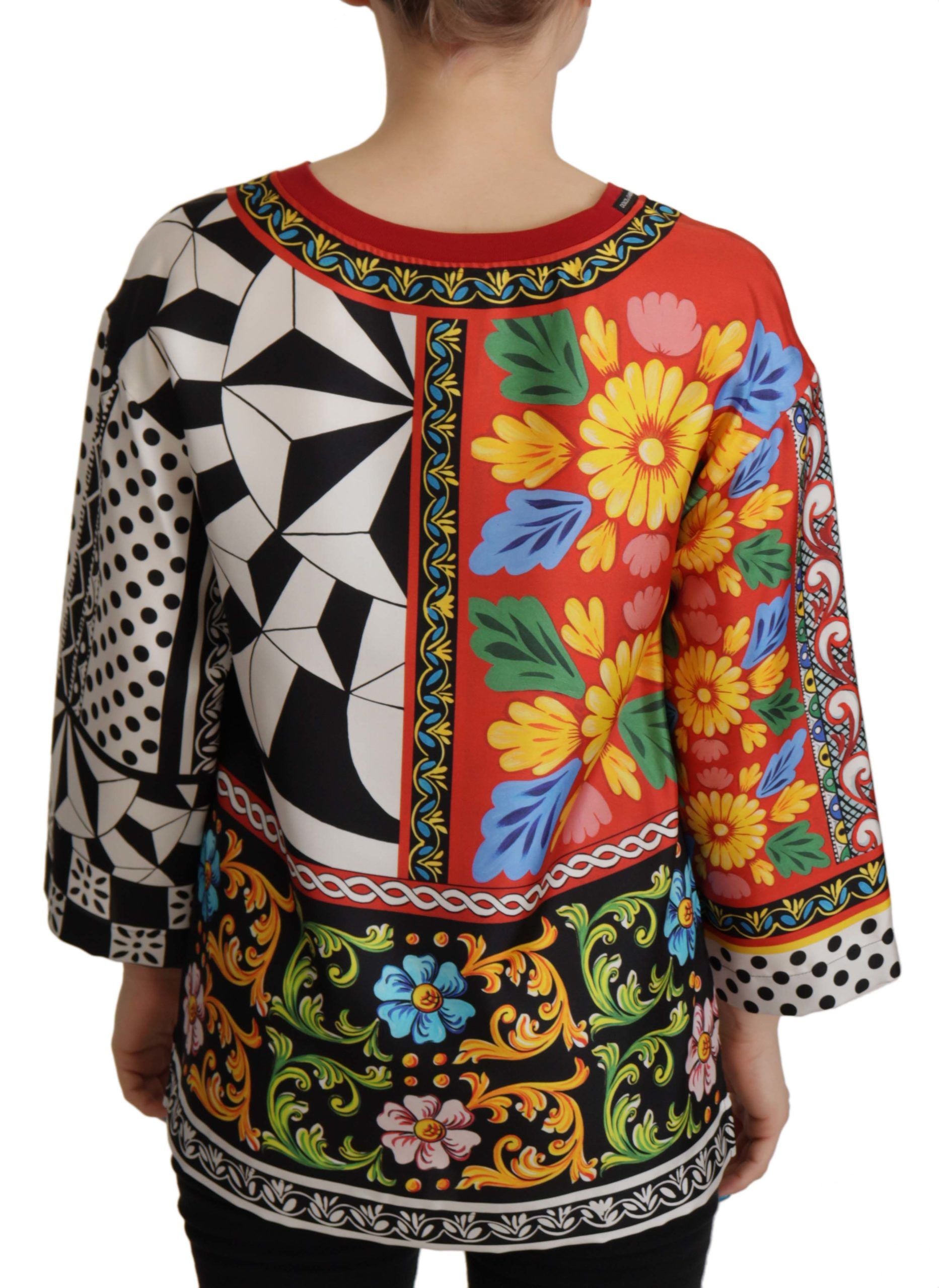Vestido de manga larga holgado con estampado barroco multicolor de Dolce & Gabbana-3