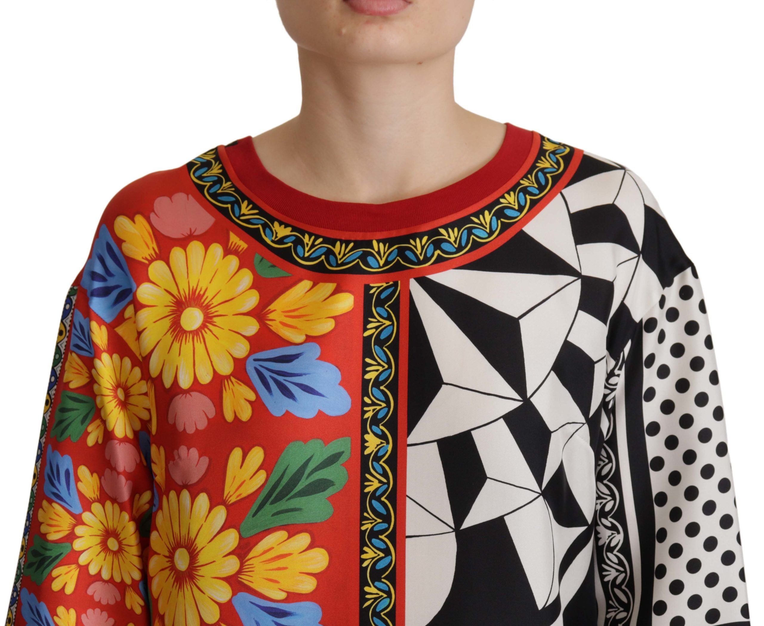 Vestido de manga larga holgado con estampado barroco multicolor de Dolce & Gabbana-4