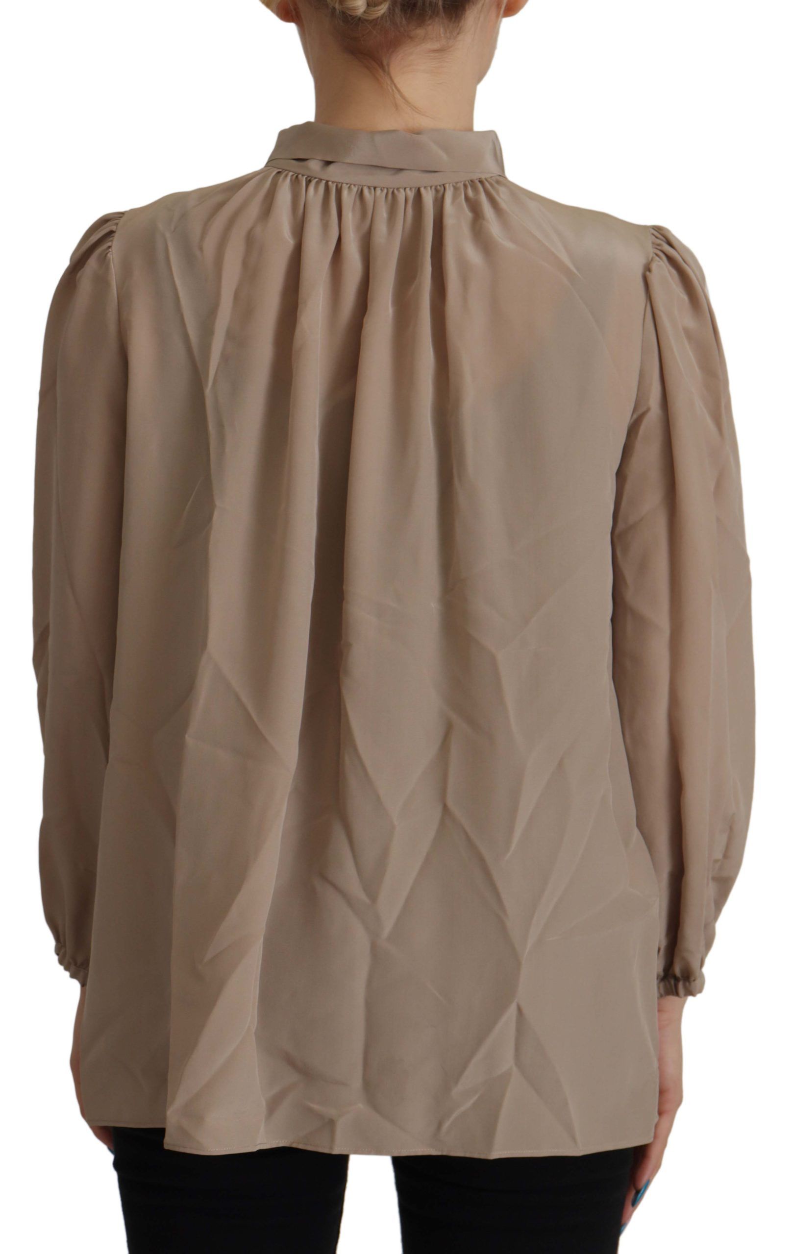 Blusa con cuello Ascot y mangas con cinturilla marrón de Dolce & Gabbana-2