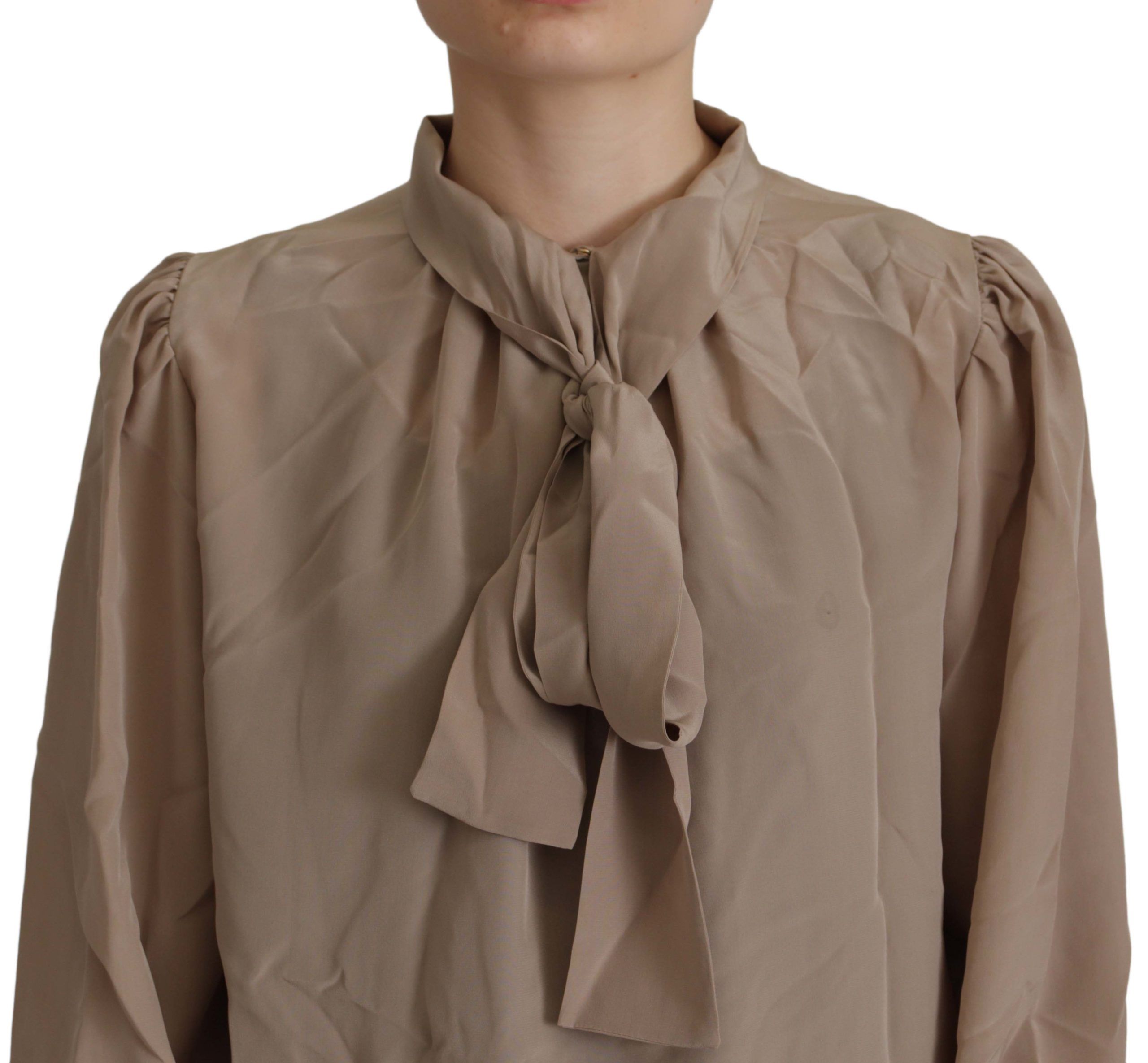 Blusa con cuello Ascot y mangas con cinturilla marrón de Dolce & Gabbana-3