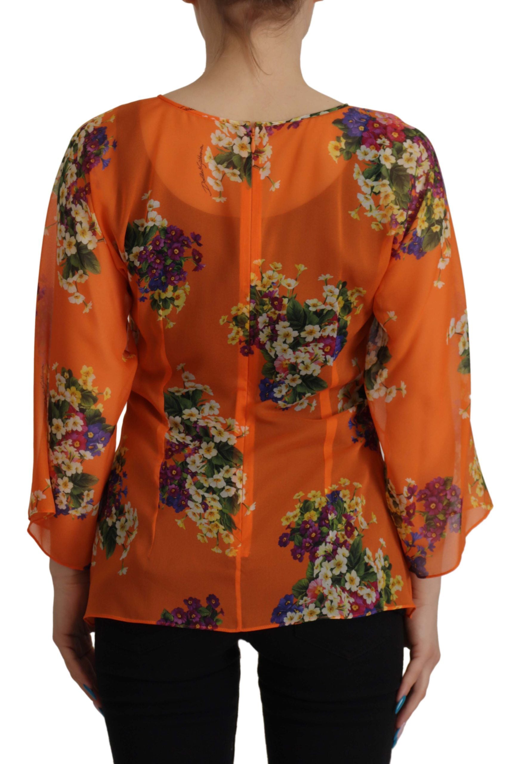 Dolce & Gabbana orange long-sleeved blouse with floral print-2