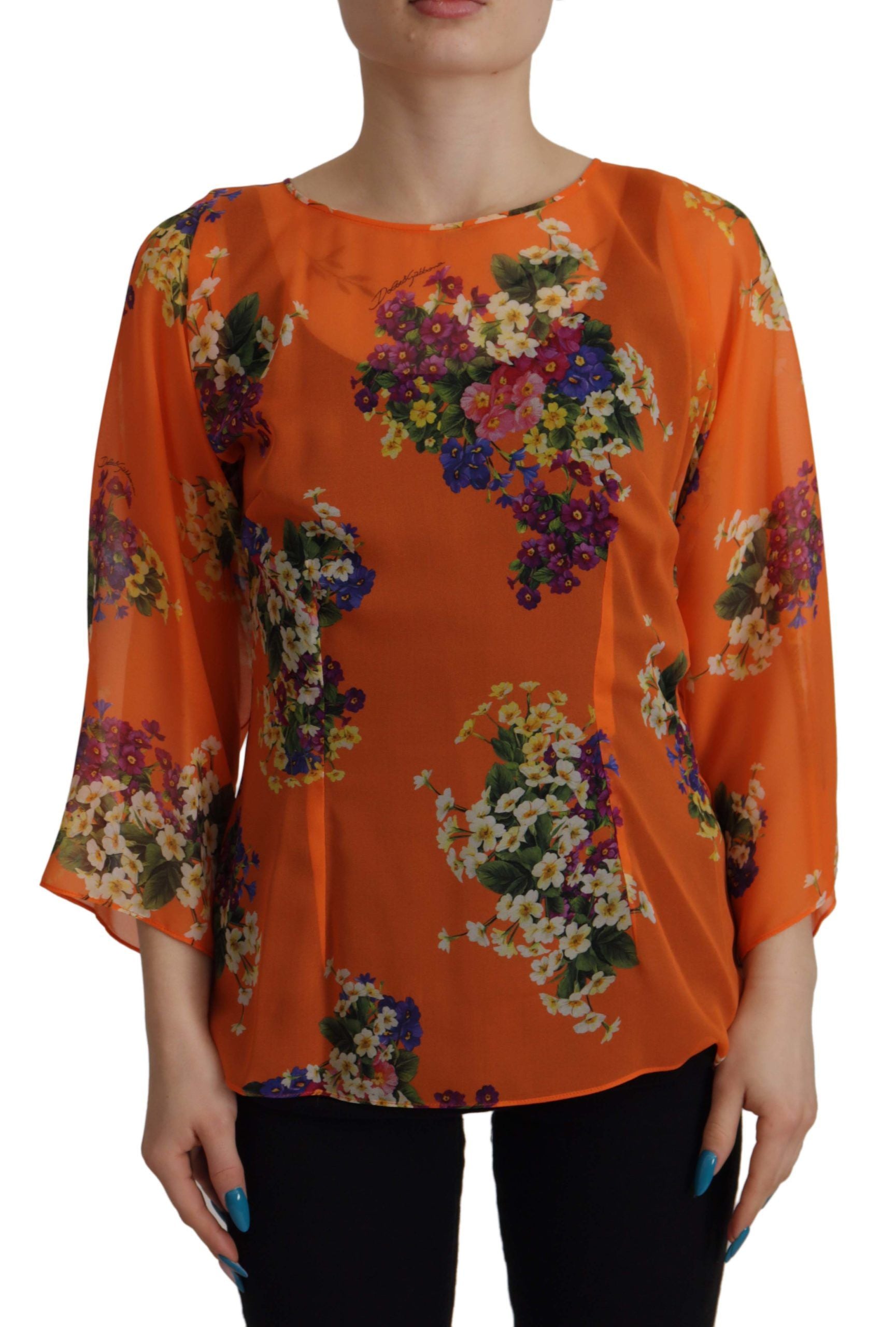 Dolce & Gabbana orange long-sleeved blouse with floral print-1