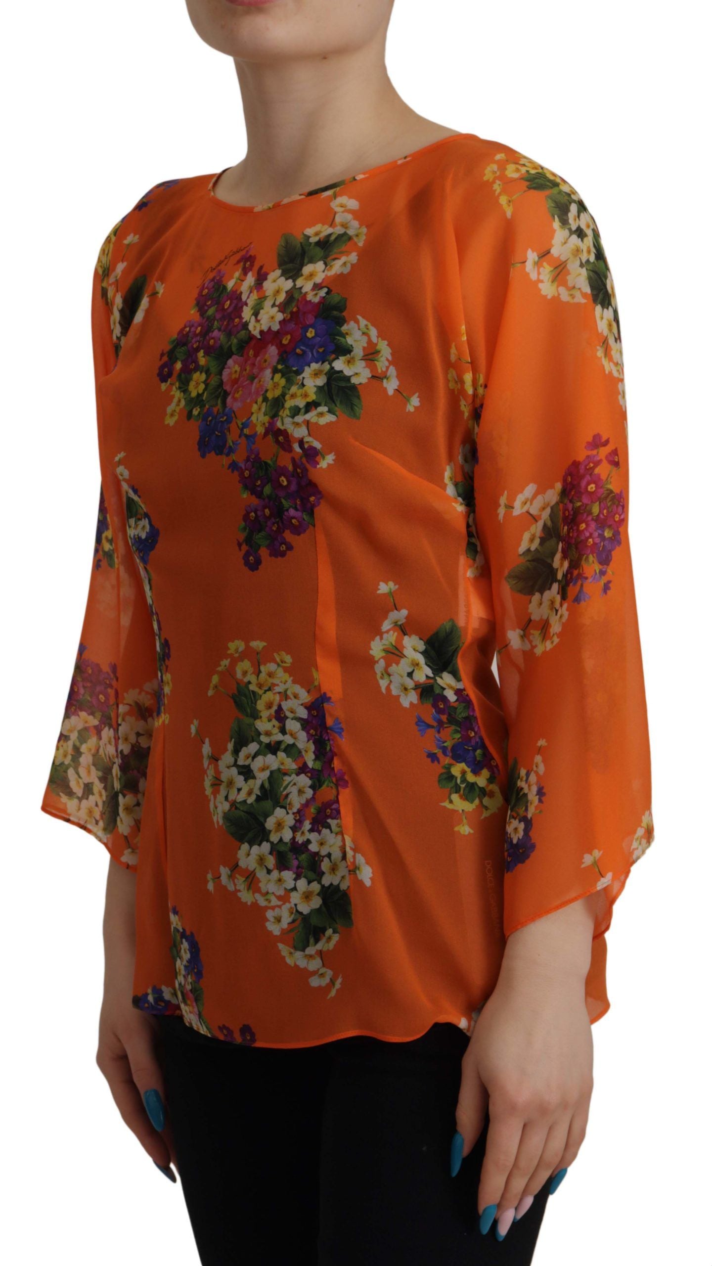 Dolce & Gabbana orange long-sleeved blouse with floral print-4
