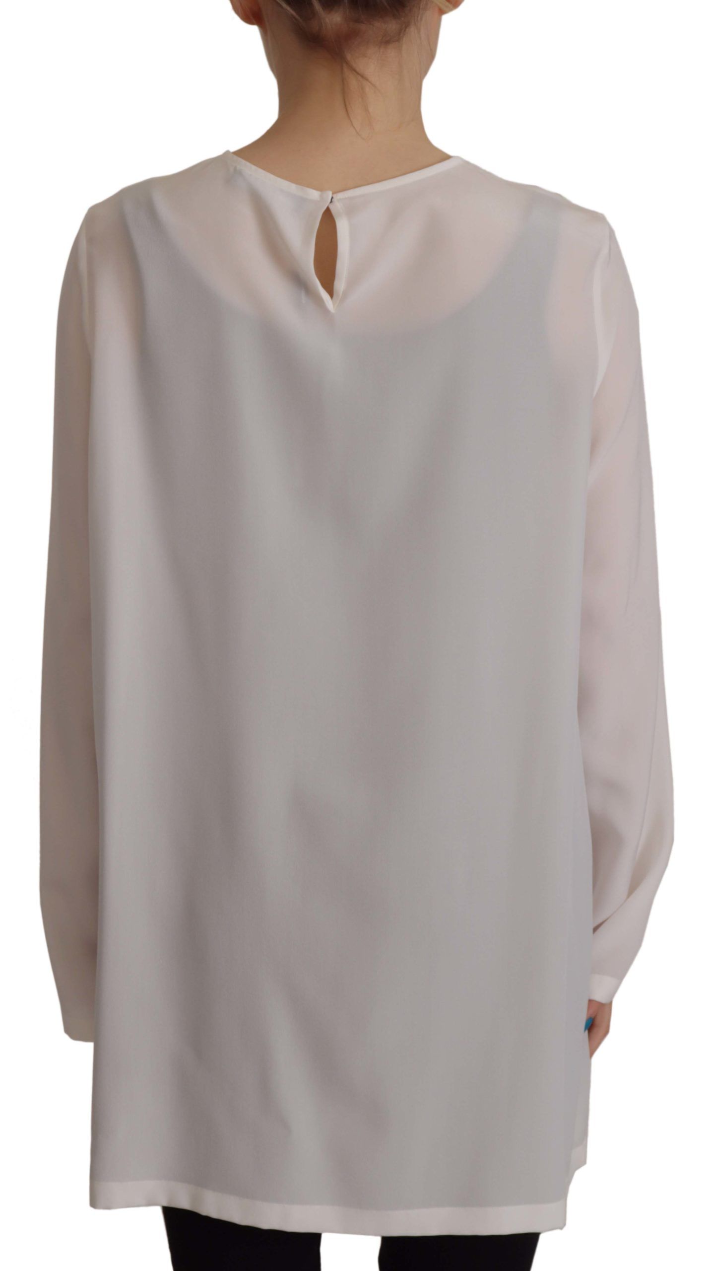 Dolce & Gabbana white silk blouse with DG logo embroidery and long sleeves-2