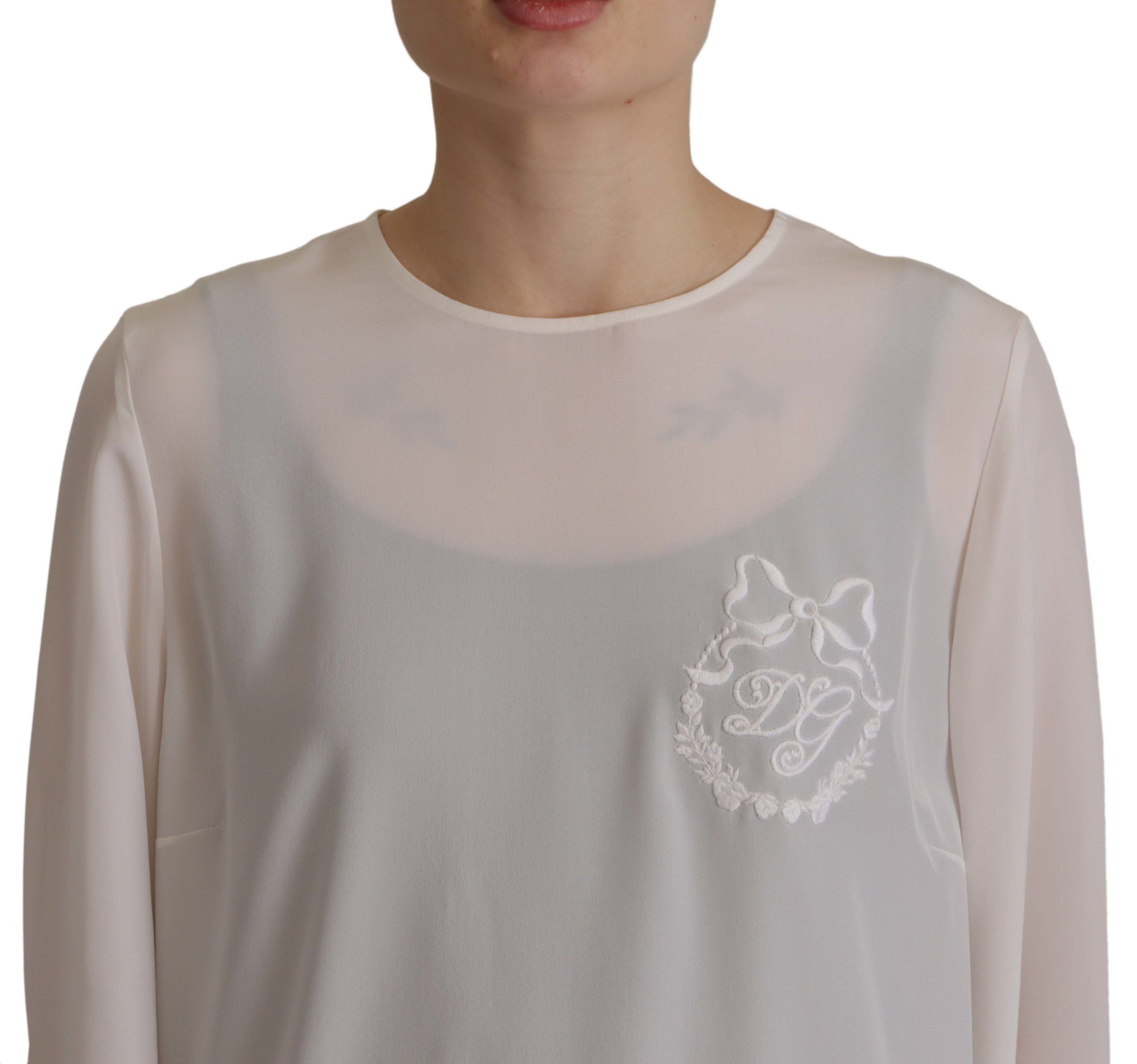 Dolce & Gabbana white silk blouse with DG logo embroidery and long sleeves-3