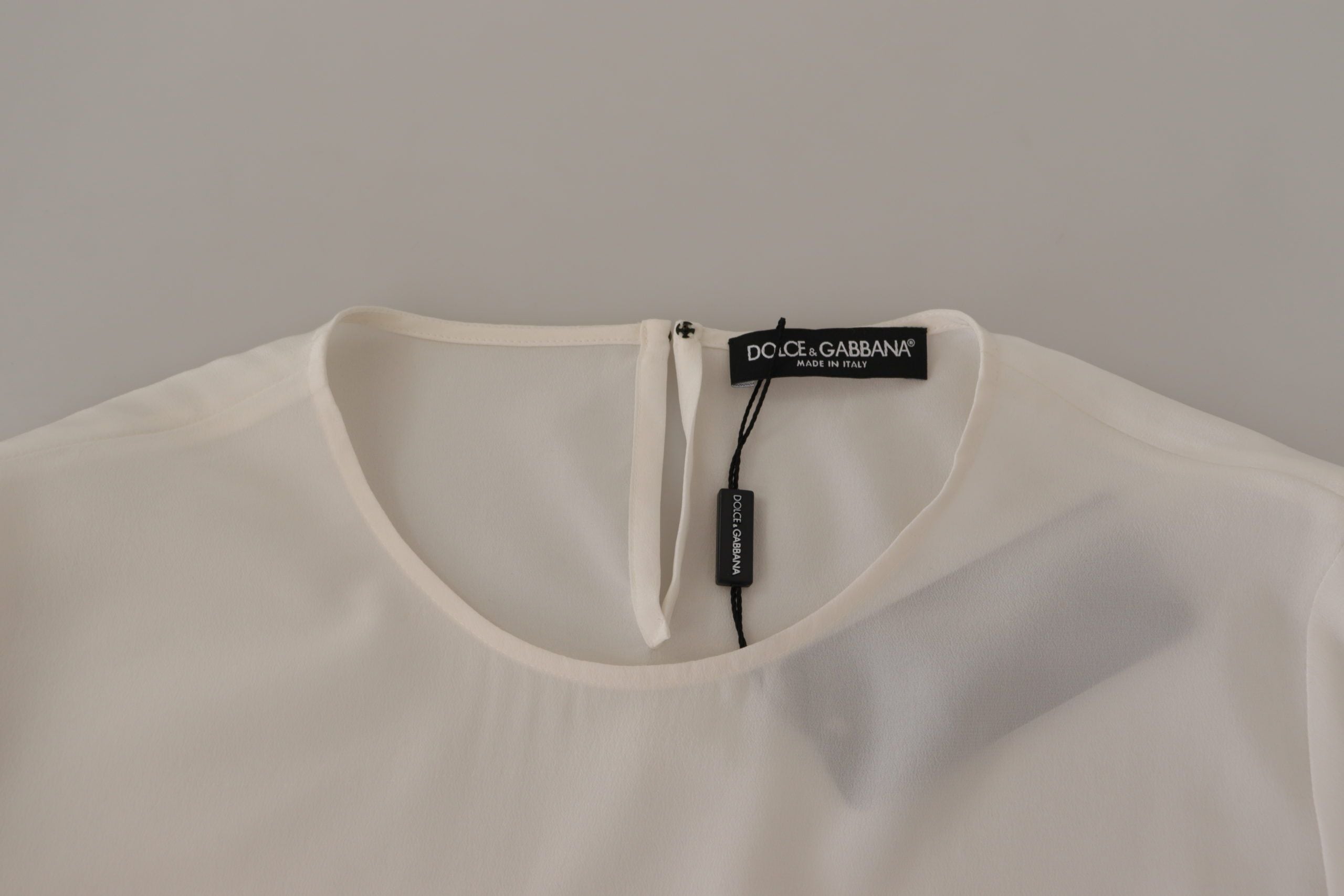 Dolce & Gabbana white silk blouse with DG logo embroidery and long sleeves-5