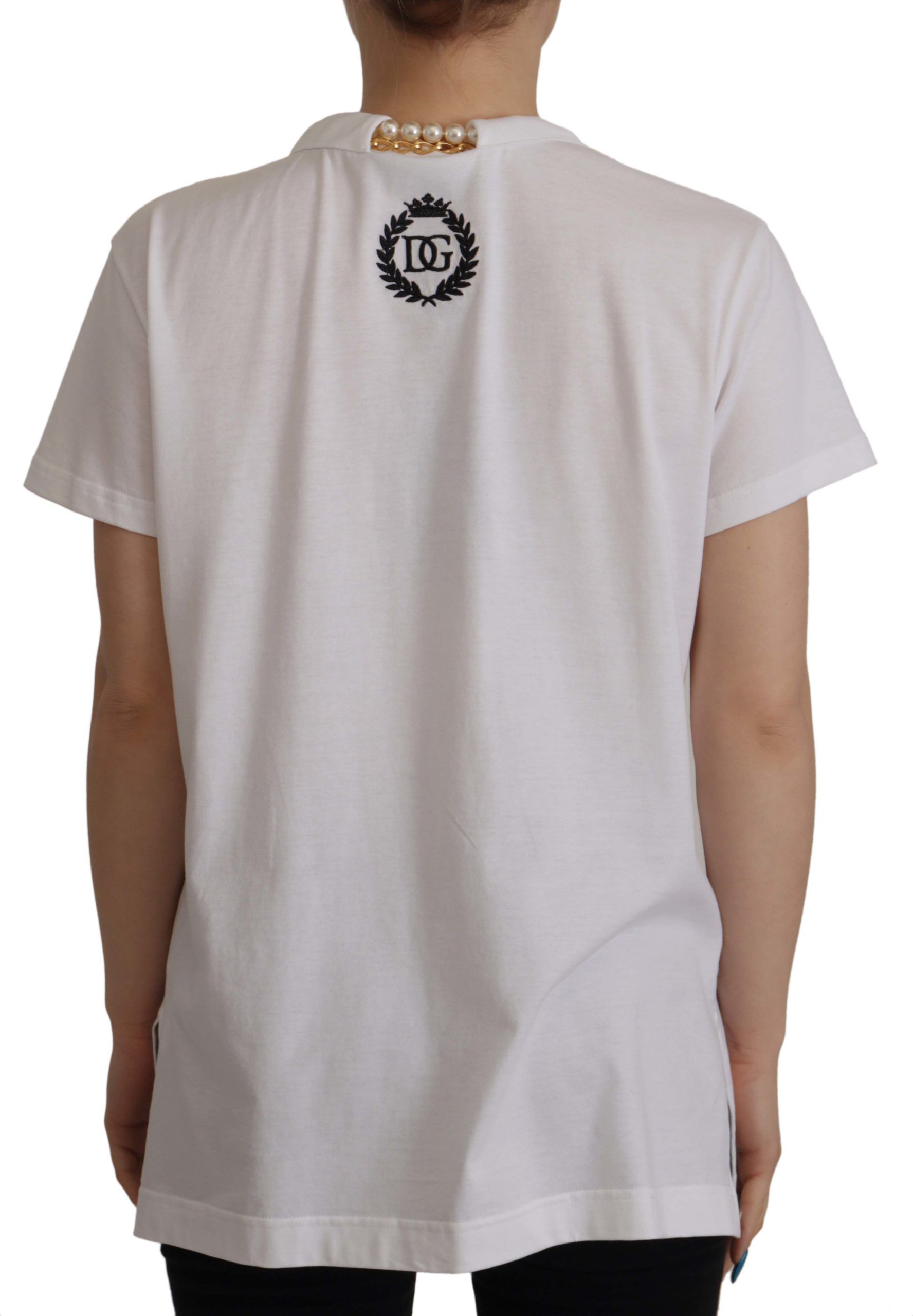 Top camiseta blanca con escote adornado de Dolce & Gabbana-2
