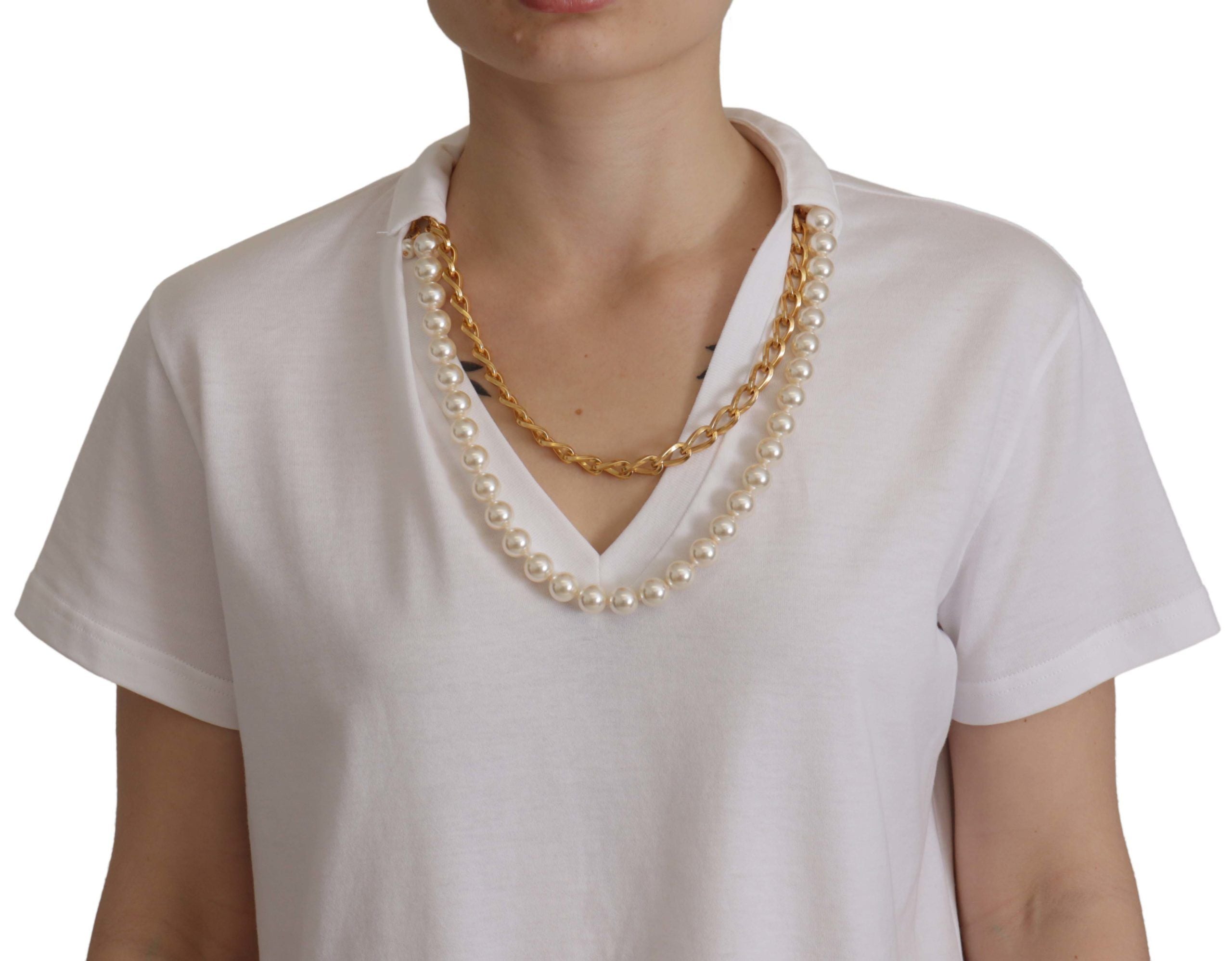 Top camiseta blanca con escote adornado de Dolce & Gabbana-3