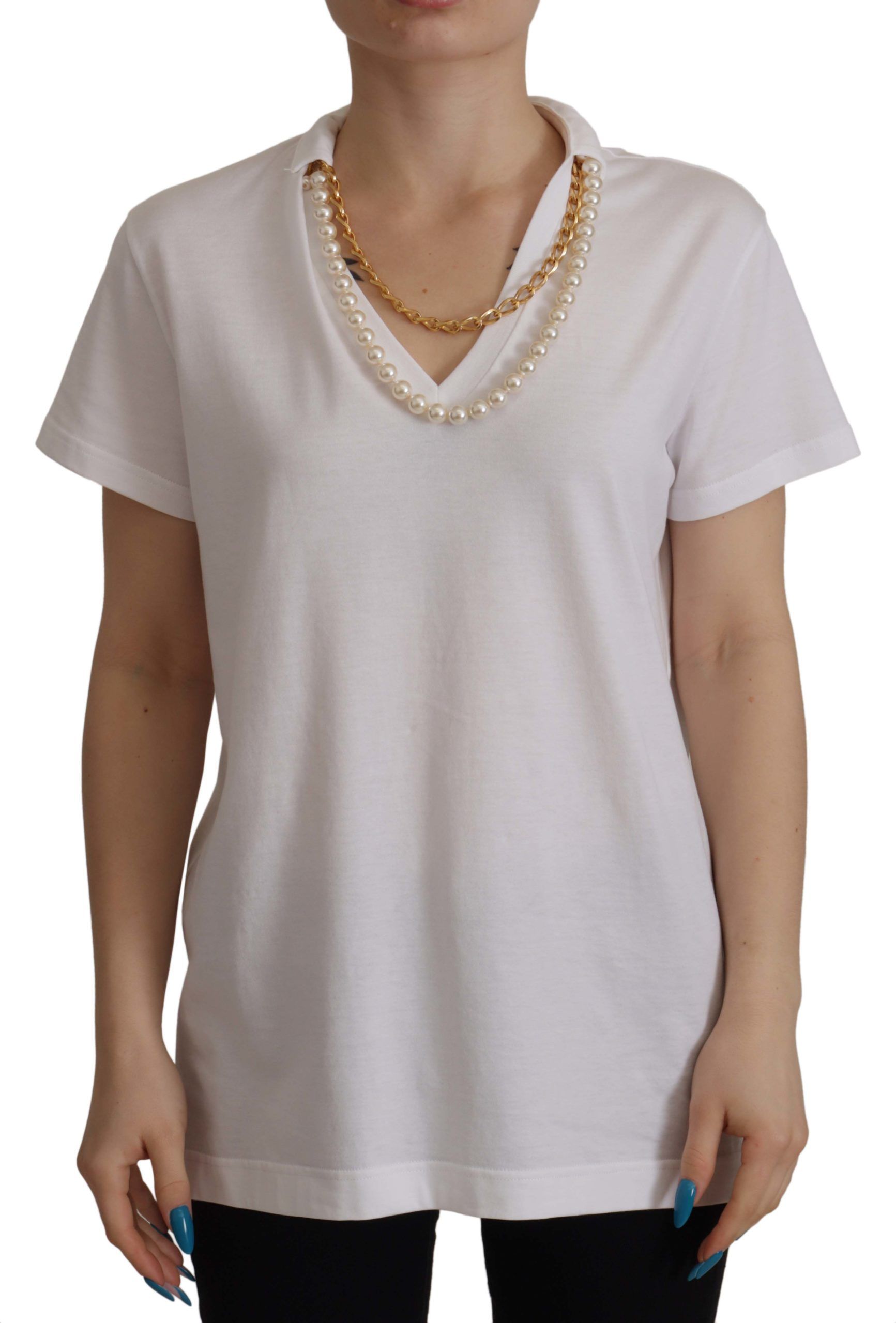 Dolce & Gabbana White T-shirt top with embellished neckline