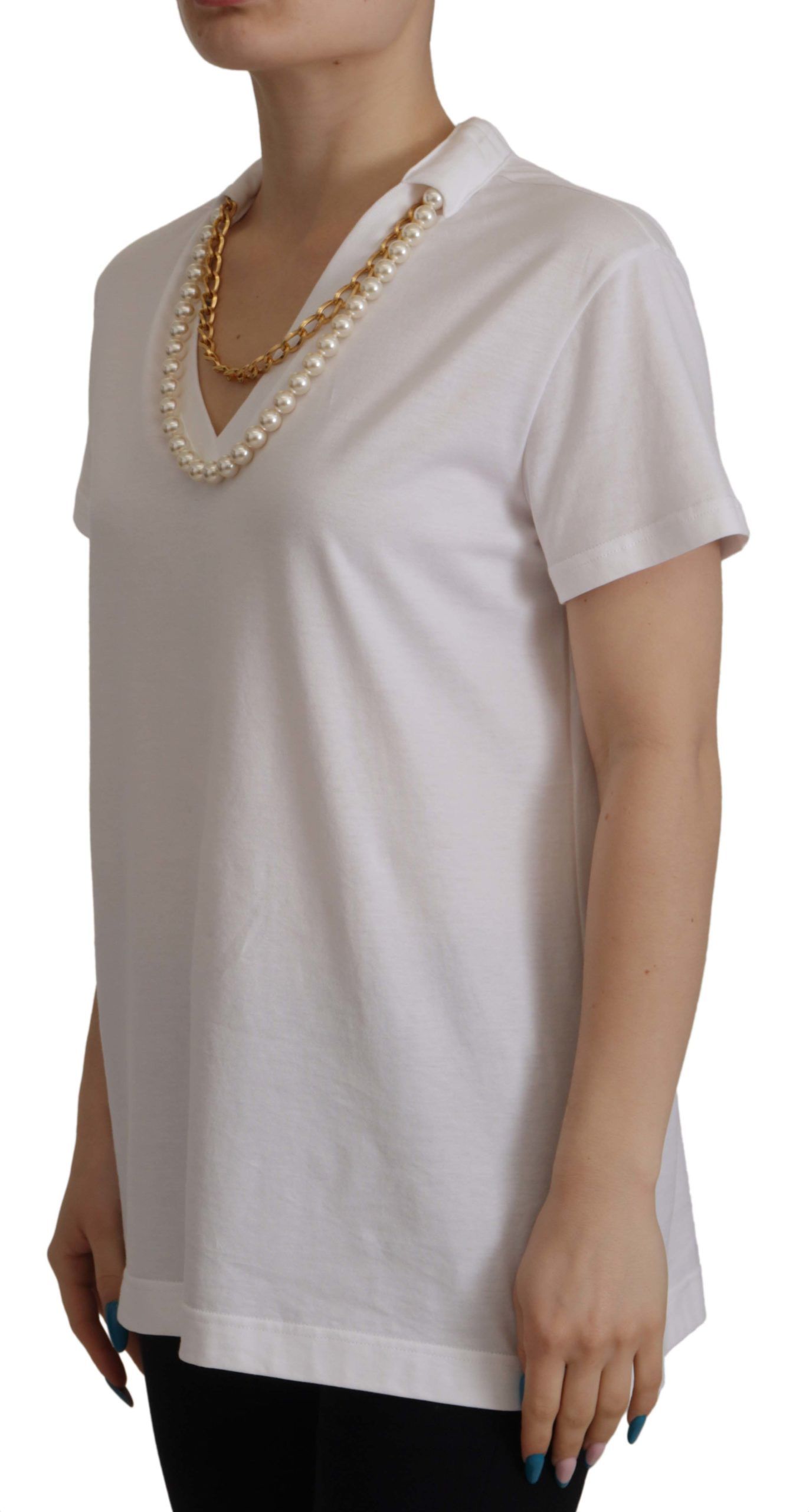 Top camiseta blanca con escote adornado de Dolce & Gabbana-4
