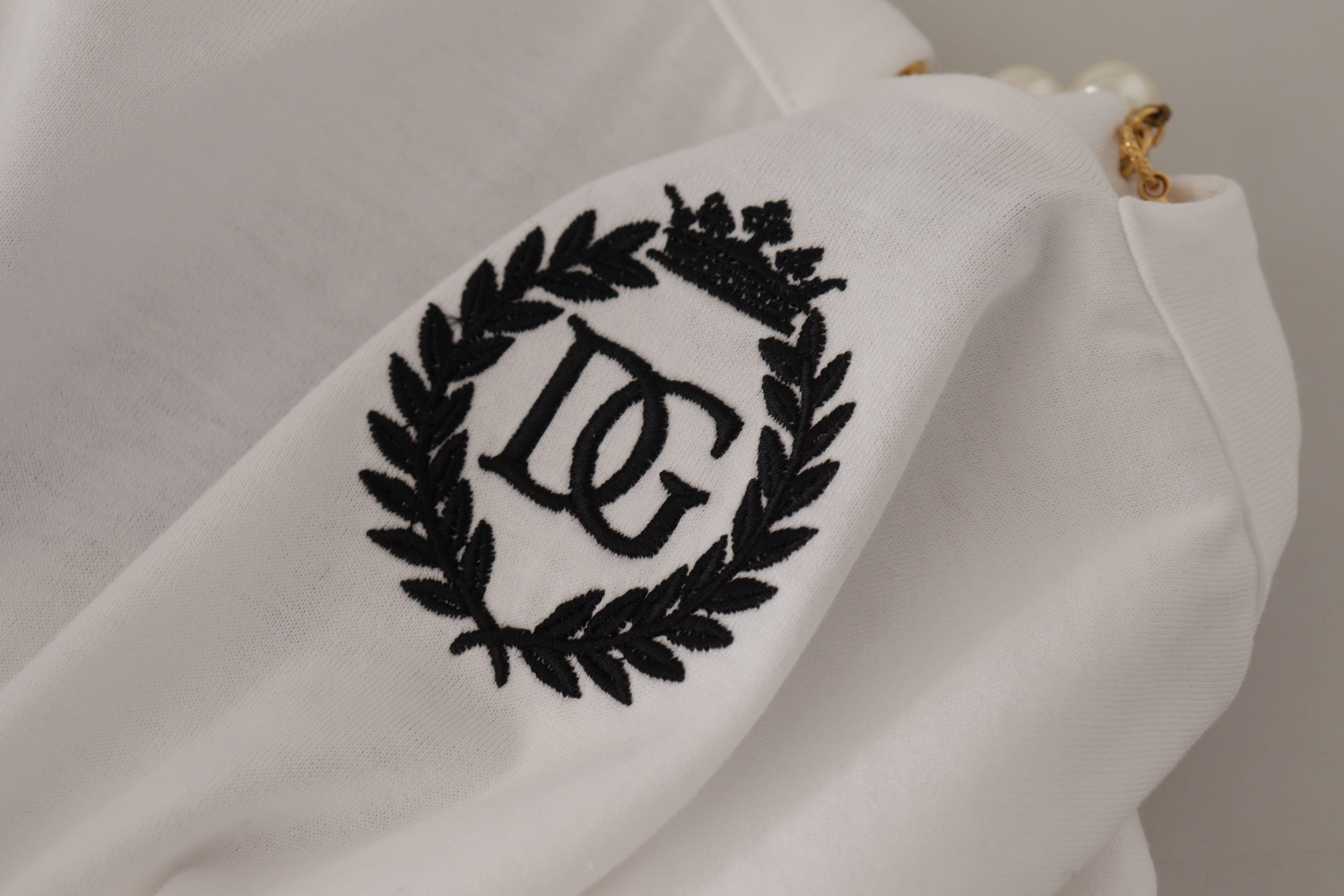 Top camiseta blanca con escote adornado de Dolce & Gabbana-7