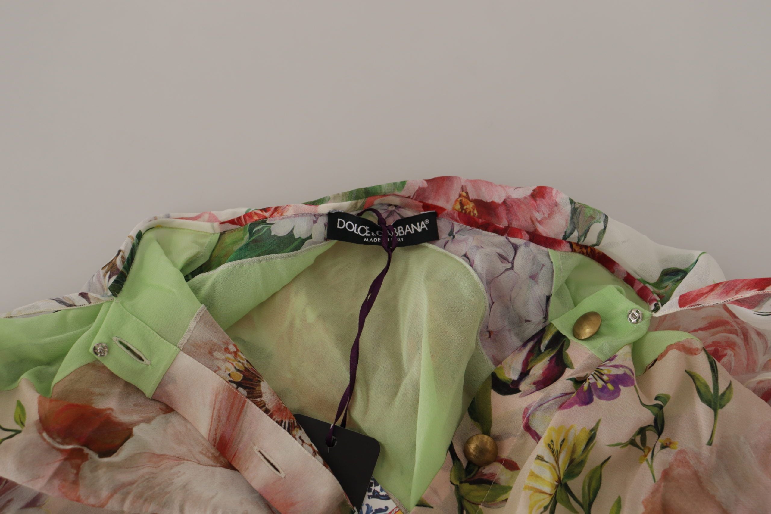 Dolce & Gabbana Multicolor Floral Patchwork Design Ascot Collar Top Blouse-5