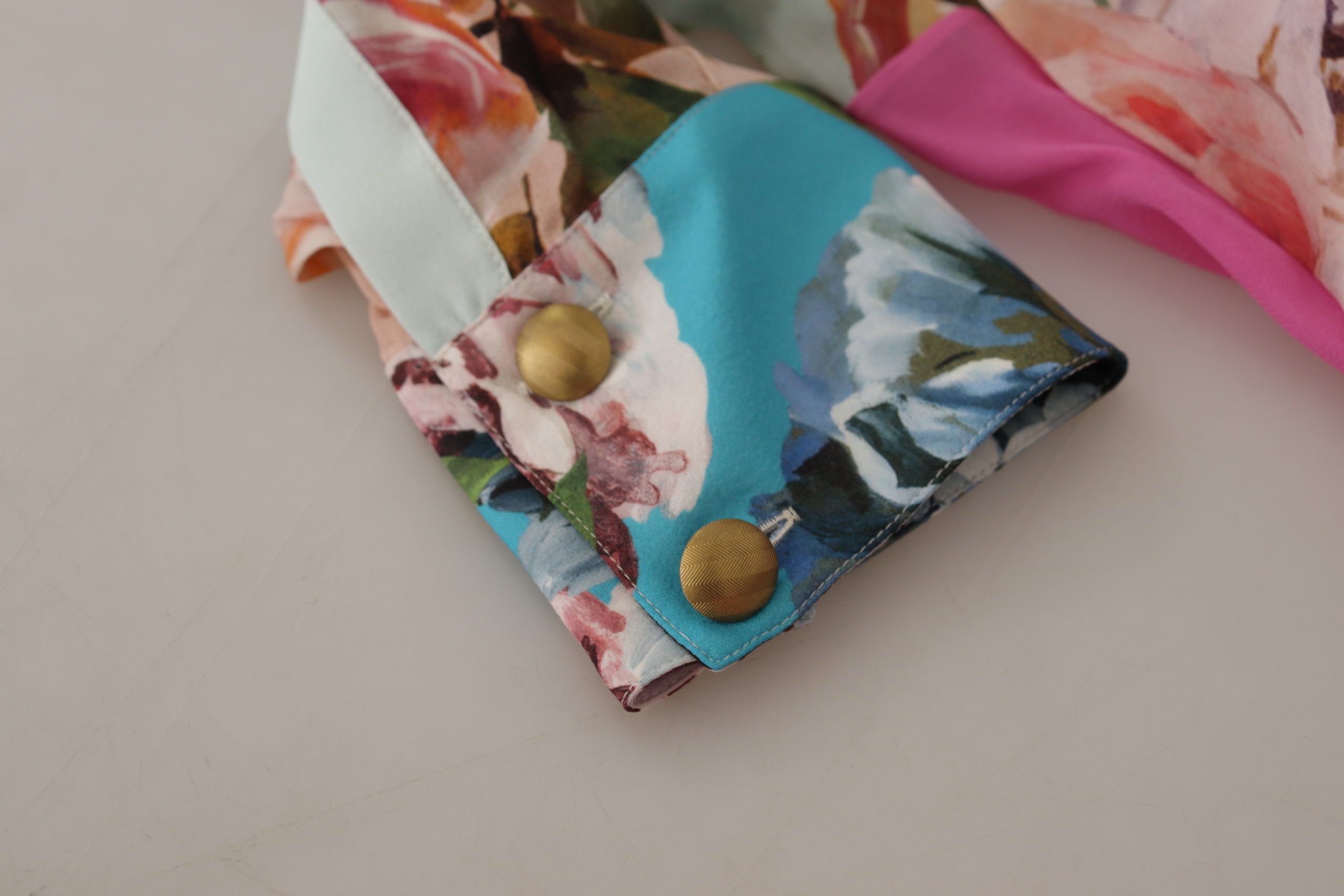 Dolce & Gabbana Multicolor Floral Patchwork Design Ascot Collar Top Blouse-8