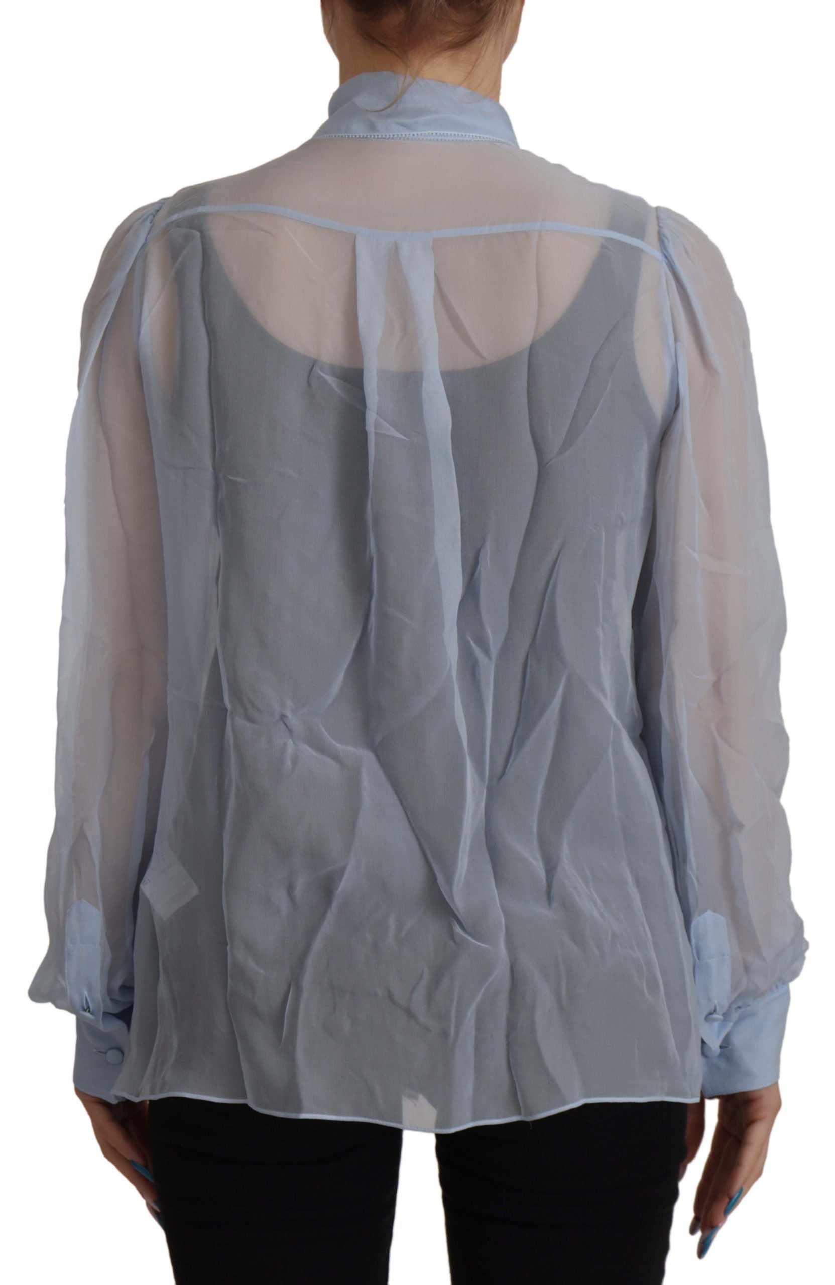 Dolce & Gabbana light blue silk ascot collar long-sleeved top-2