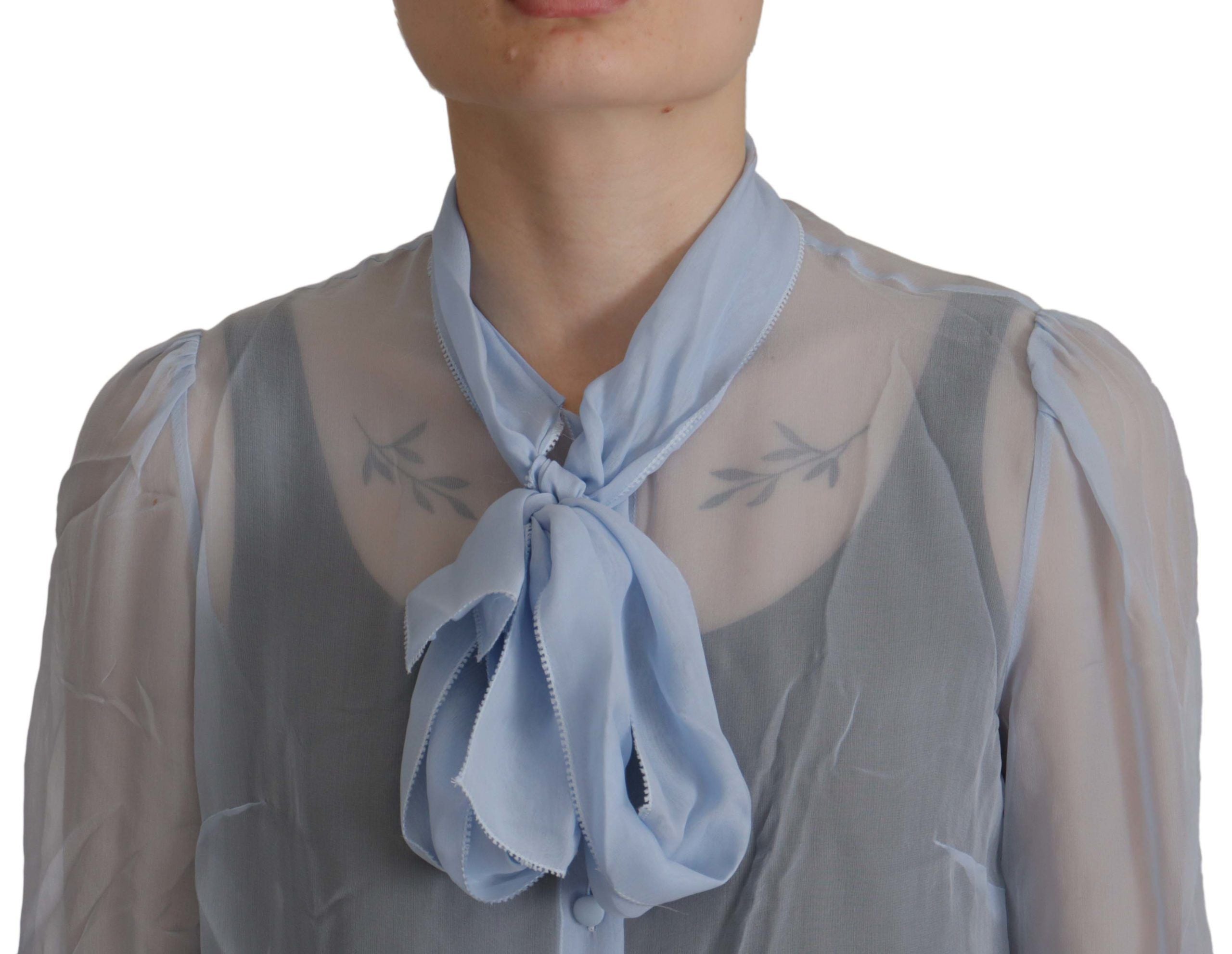 Dolce & Gabbana light blue silk ascot collar long-sleeved top-3
