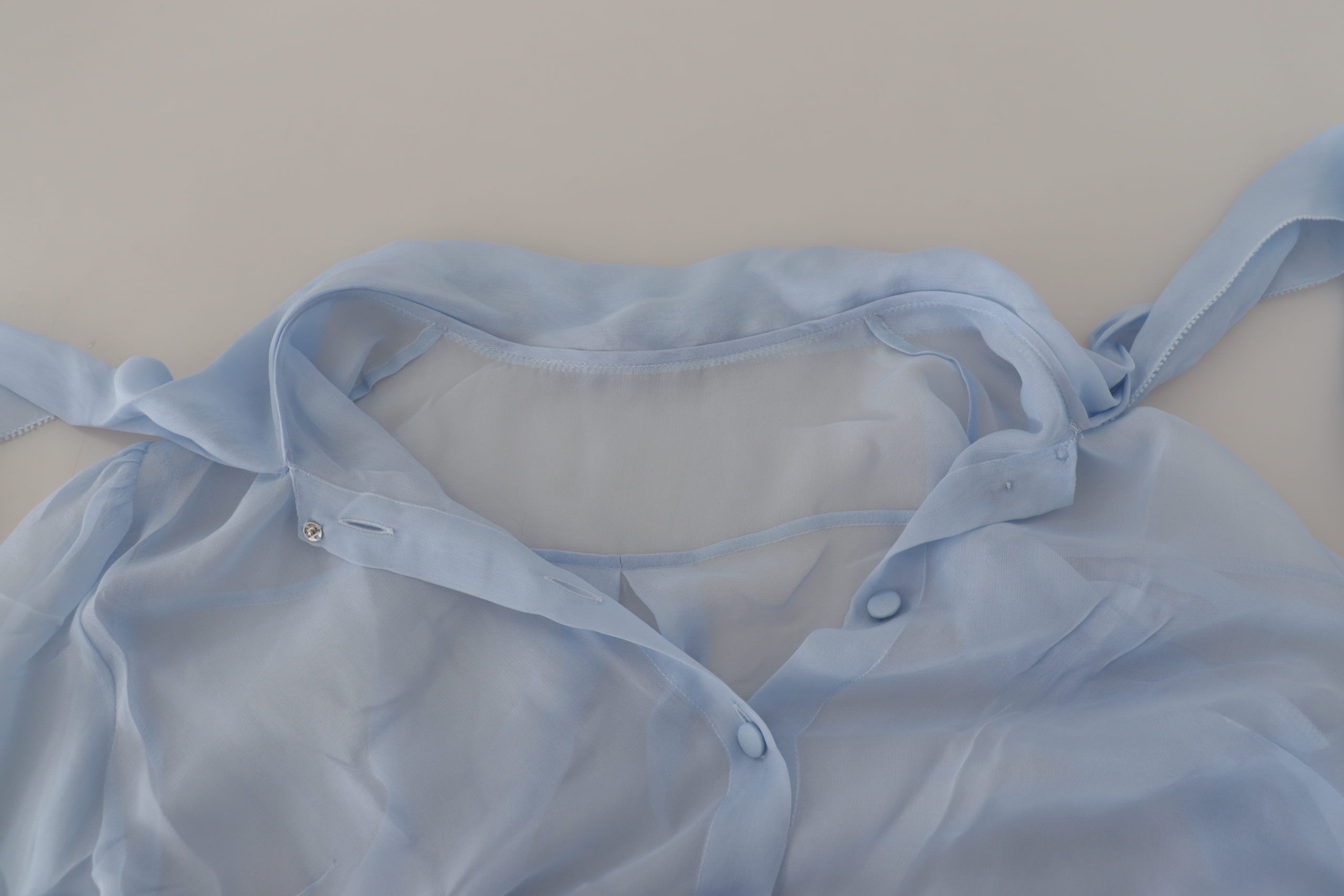 Dolce & Gabbana light blue silk ascot collar long-sleeved top-6