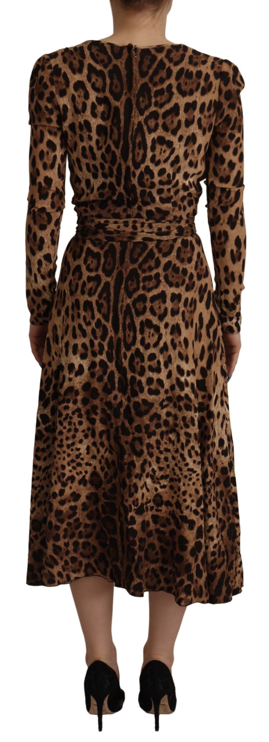 Dolce & Gabbana Braunes Leoparden Wickelkleid in A-Linie Maxi Viskose-2