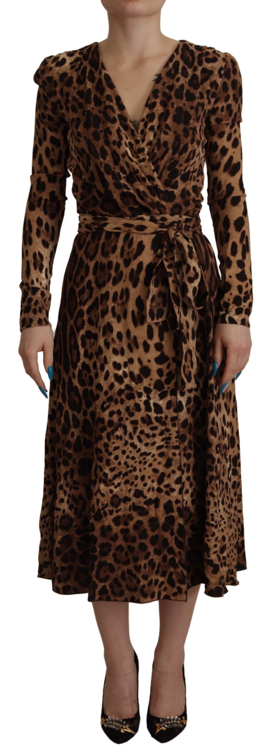 Dolce & Gabbana Braunes Leoparden Wickelkleid in A-Linie Maxi Viskose-1