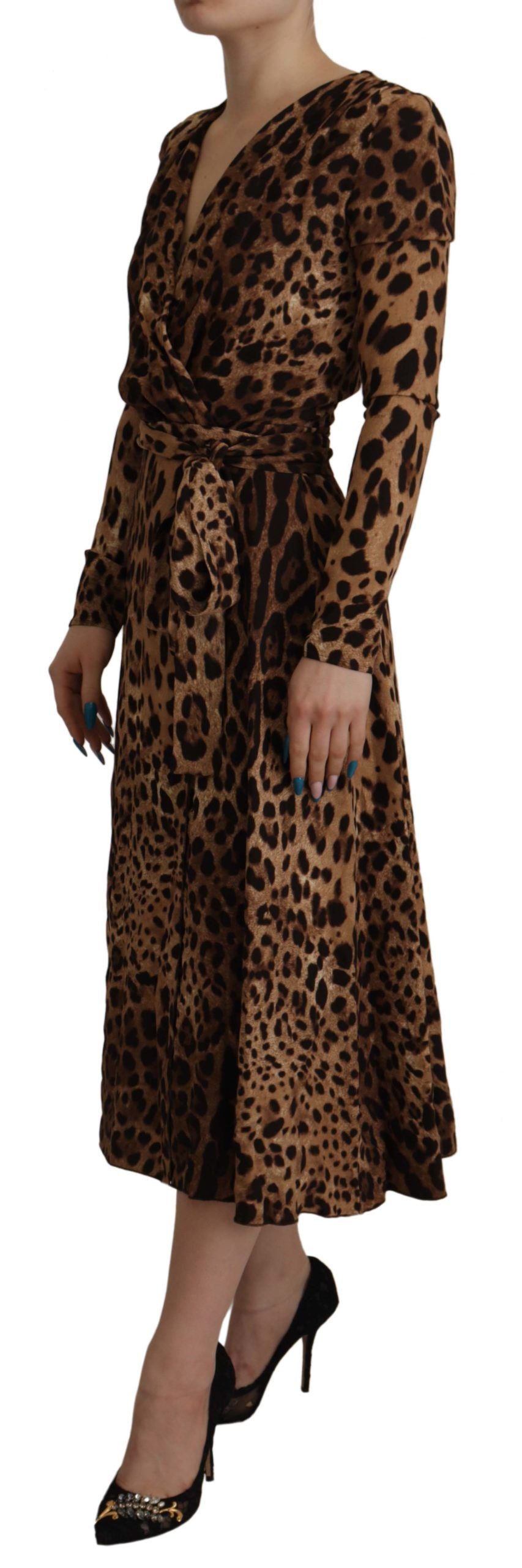Dolce & Gabbana Braunes Leoparden Wickelkleid in A-Linie Maxi Viskose-4