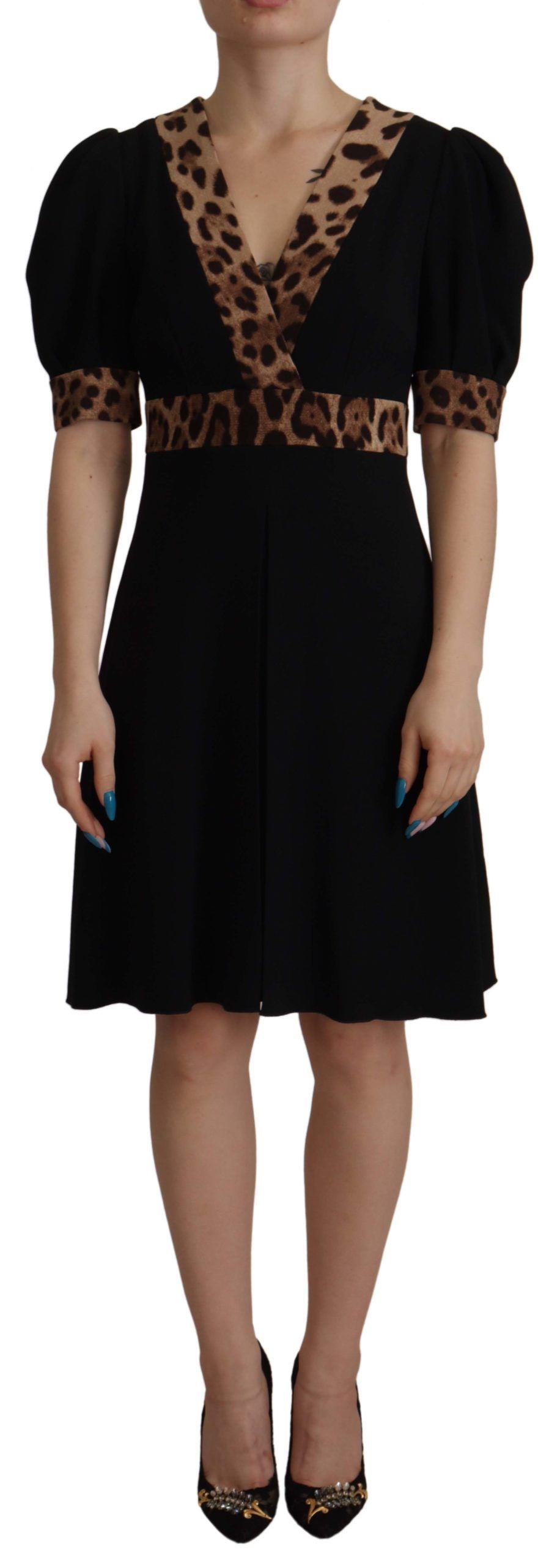 Dolce & Gabbana Black Leopard A-Line Knee-Length Dress-1