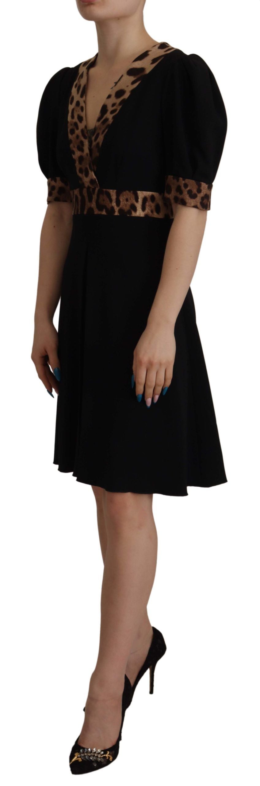 Dolce & Gabbana Black Leopard A-Line Knee-Length Dress-4