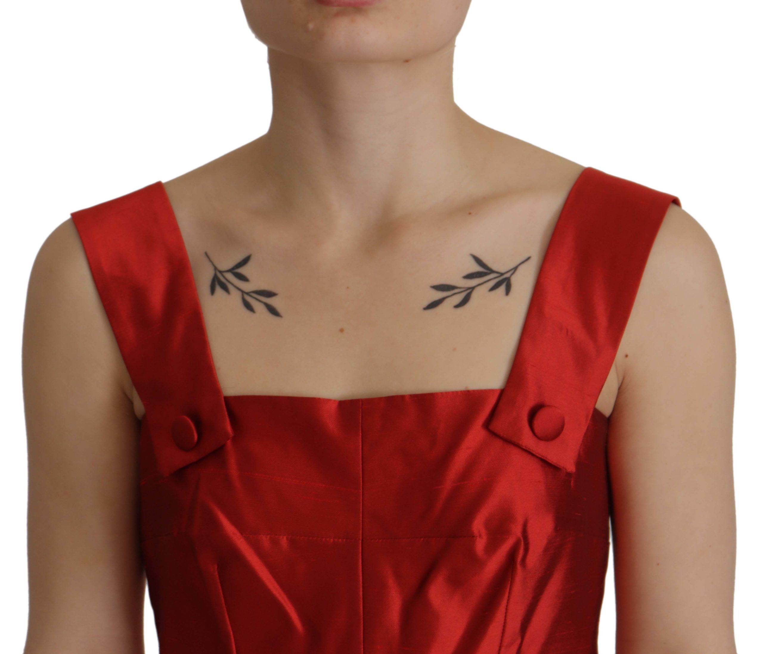 Vestido rojo de corte A de Dolce & Gabbana en satén plisado y seda-4