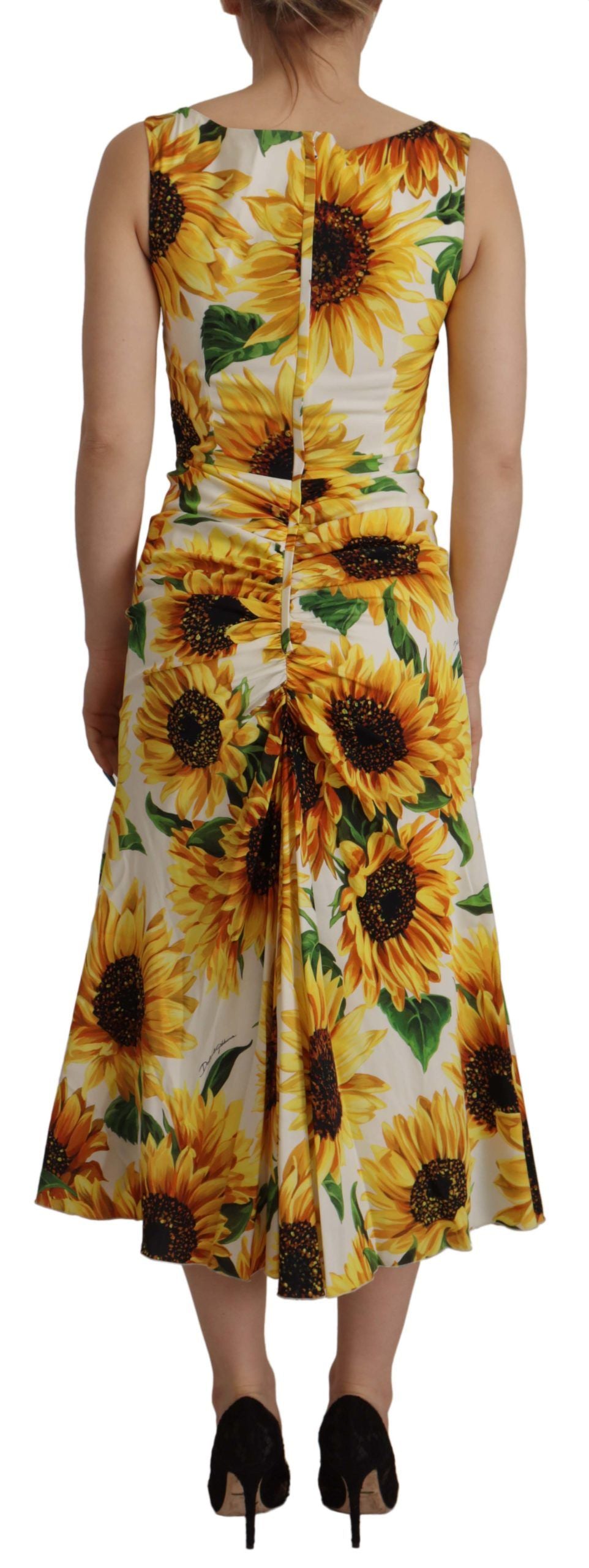Dolce & Gabbana White Sunflower Print Midi Silk Coat-3