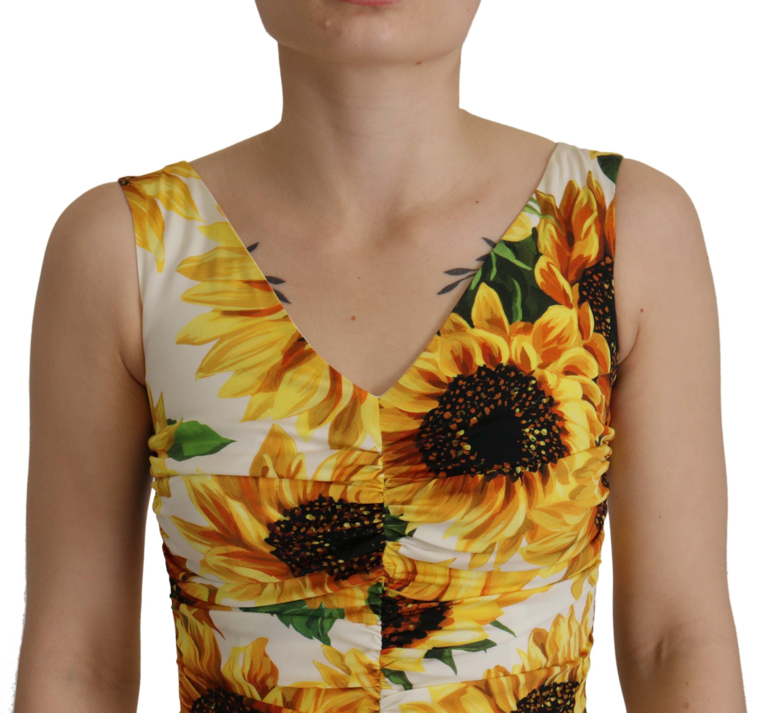 Dolce & Gabbana White Sunflower Print Midi Silk Coat-4